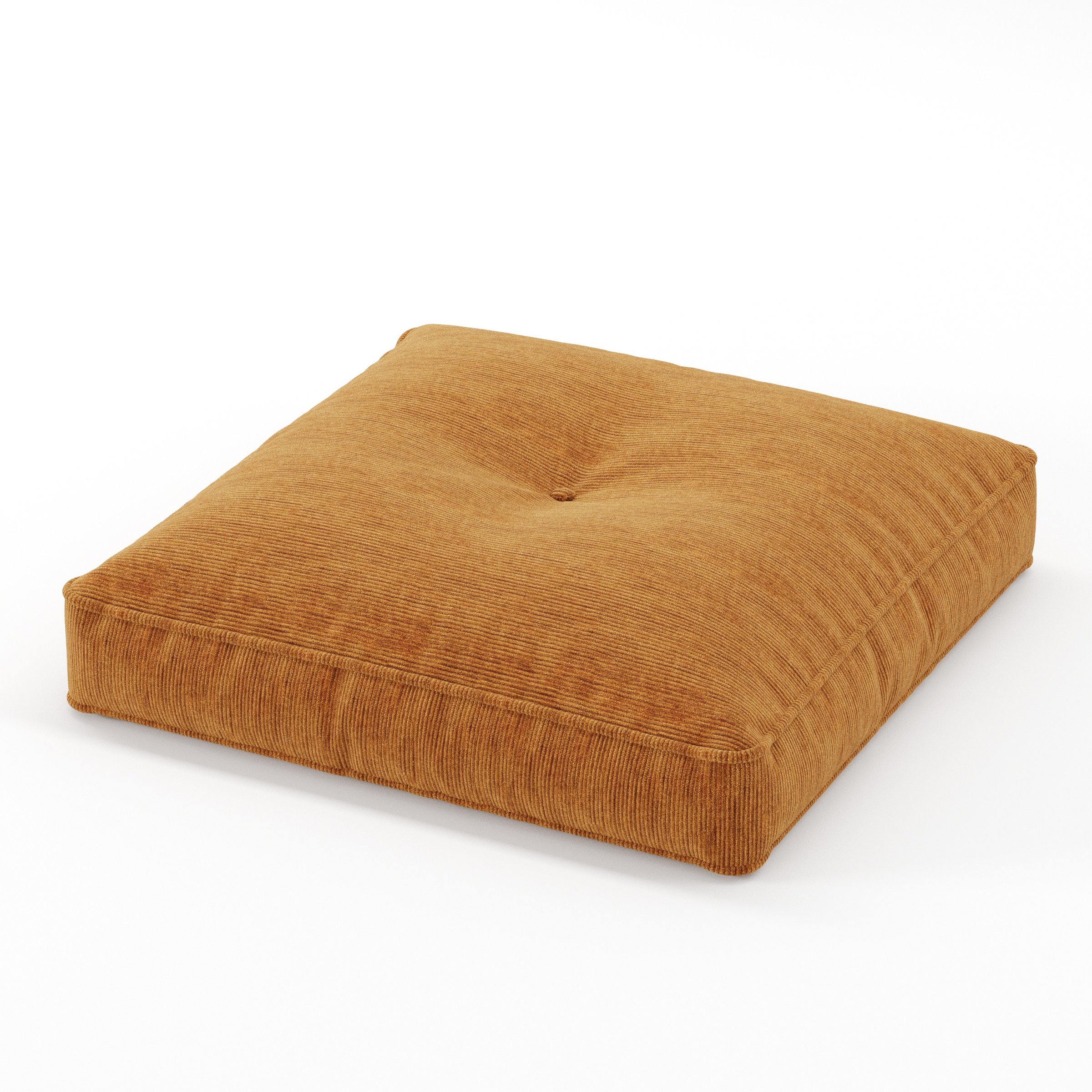 Base cushion in Caldey Velvet Corduroy Tobacco, square tufted cushion with border and piping in warm tobacco corduroy velvet with central tuft detail, size 60cm x 60cm x 8.75cm