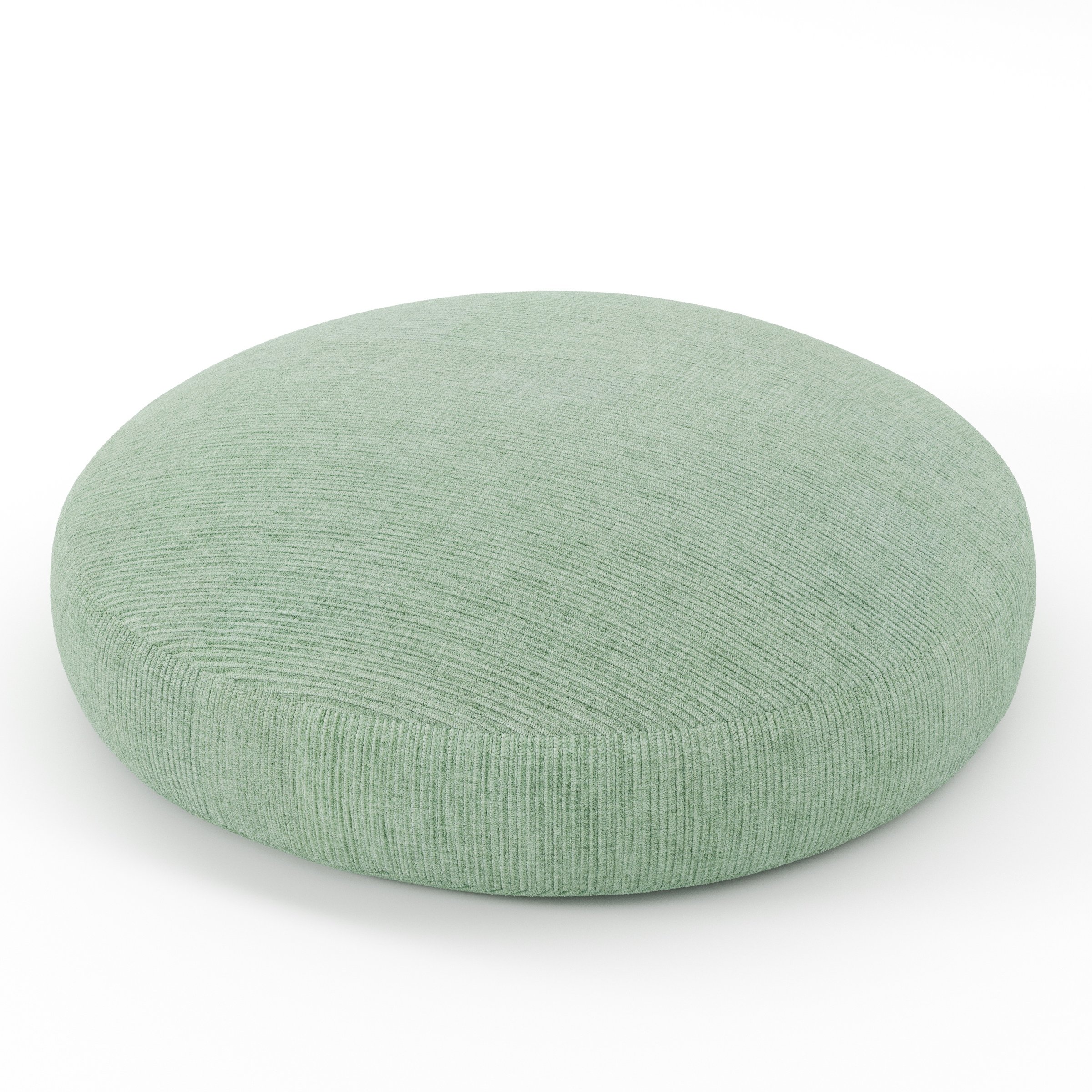 Halo cushion in Caldey Velvet Corduroy Eucalyptus, round simple cushion in soft green corduroy velvet with gentle curves, size 60cm x 8.75cm