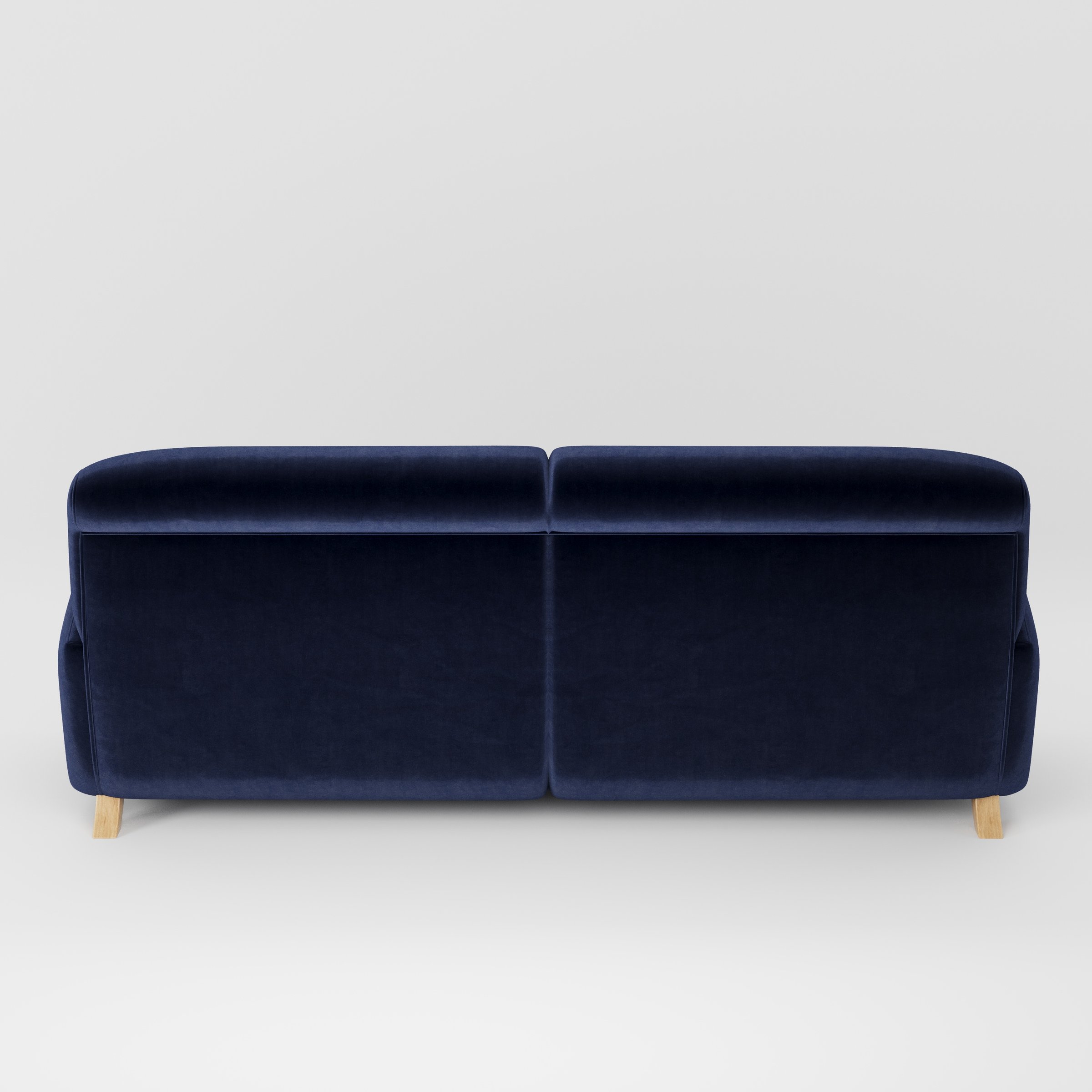 Rye sofa in Noss Velvet Navy shown from the rear highlighting back cushions and upholstery finish.