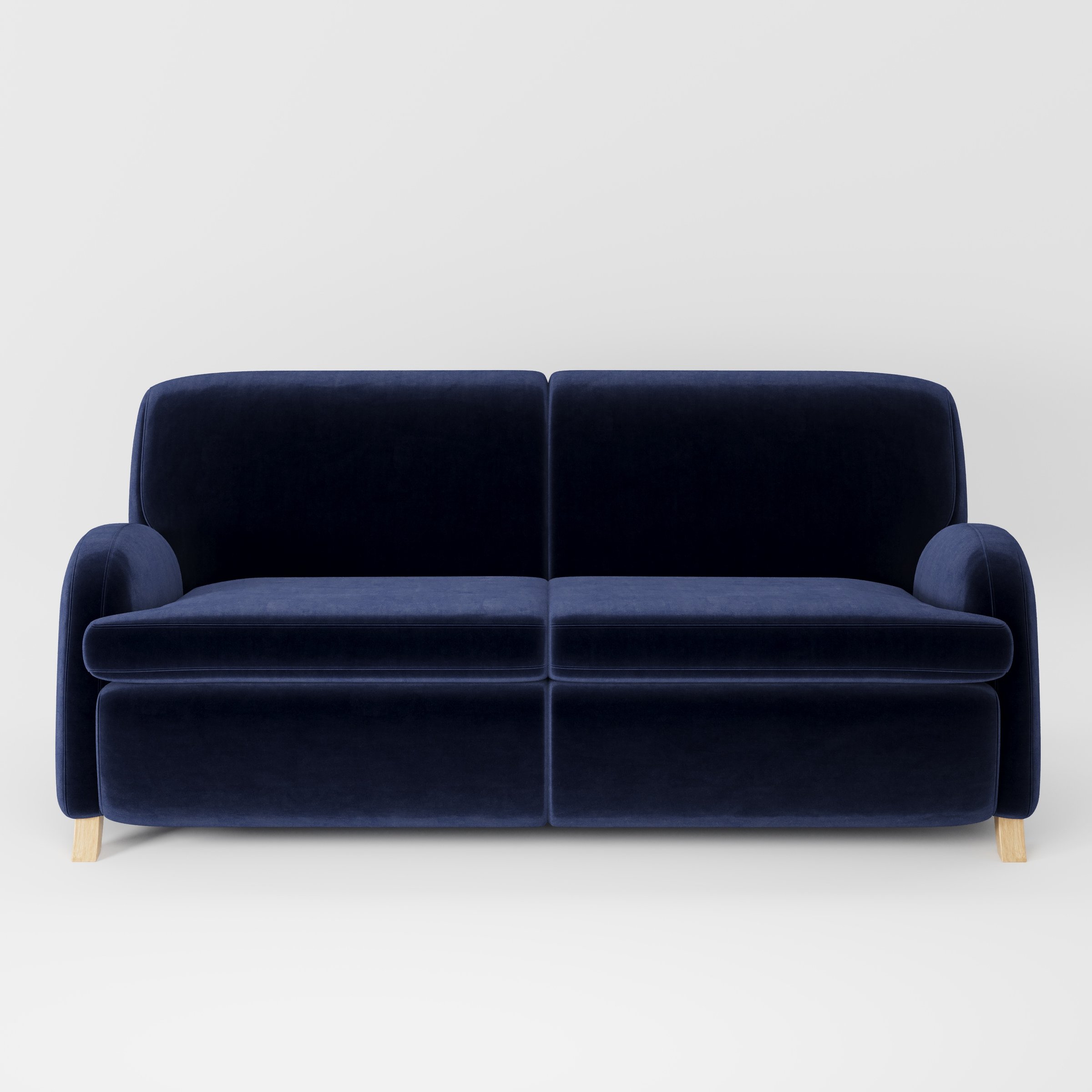 Rye sofa in Noss Velvet Navy shown front-on against a neutral studio backdrop.