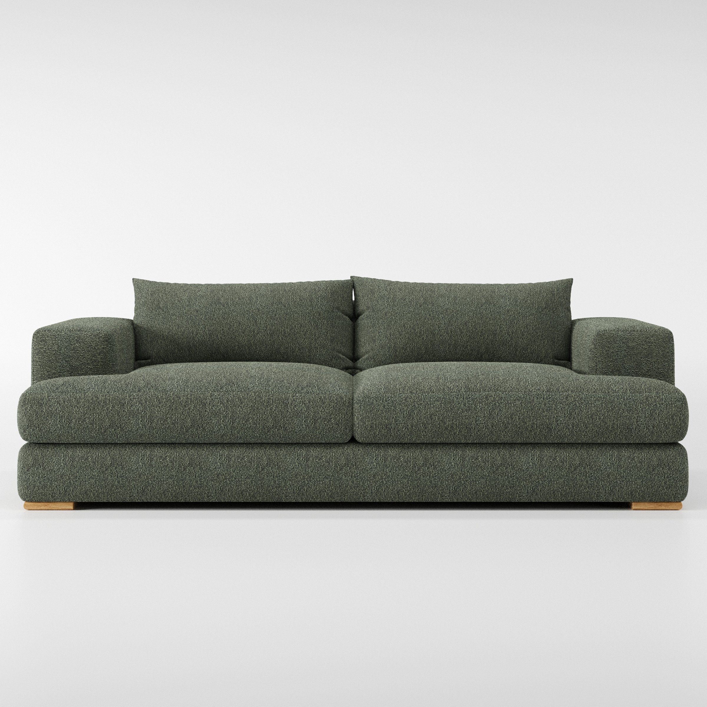 Fane sofa in Kilda Boucle Moss shown front-on against a neutral studio backdrop.