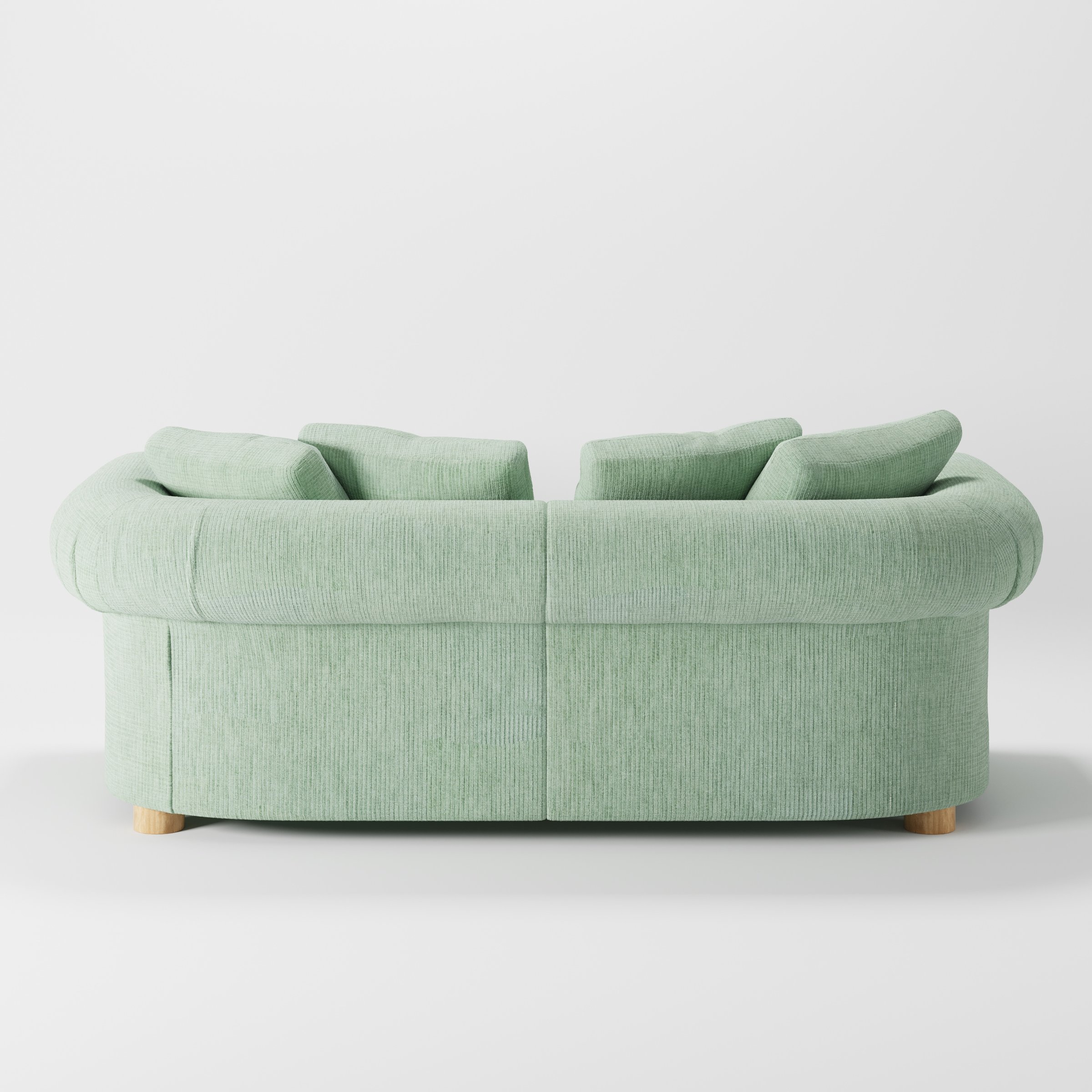 Windermere sofa in Caldey Velvet Corduroy Eucalyptus shown from the rear highlighting back cushions and upholstery finish.
