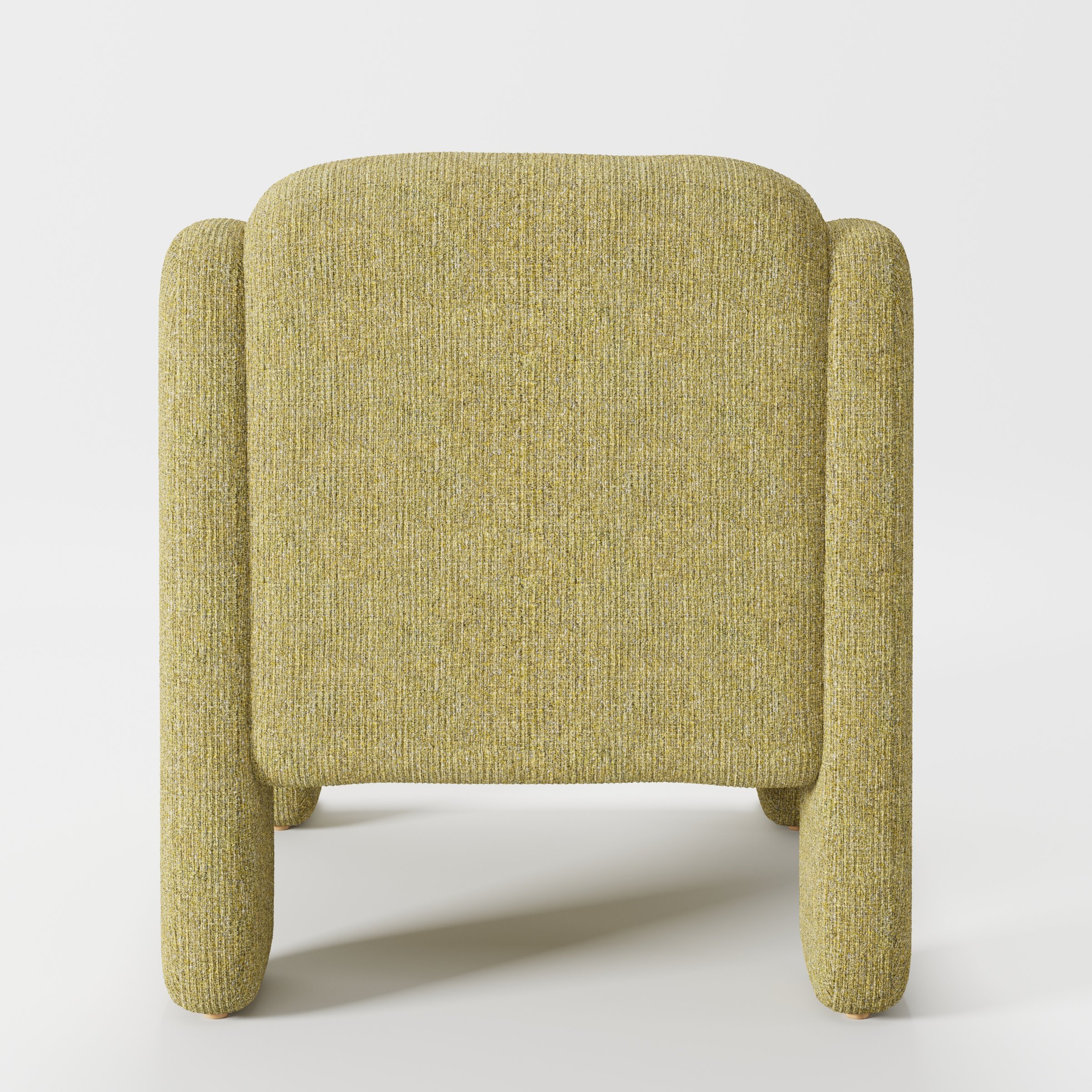Inny armchair in Heyling Tweed Sencha shown from the rear highlighting curved backrest and upholstery finish.