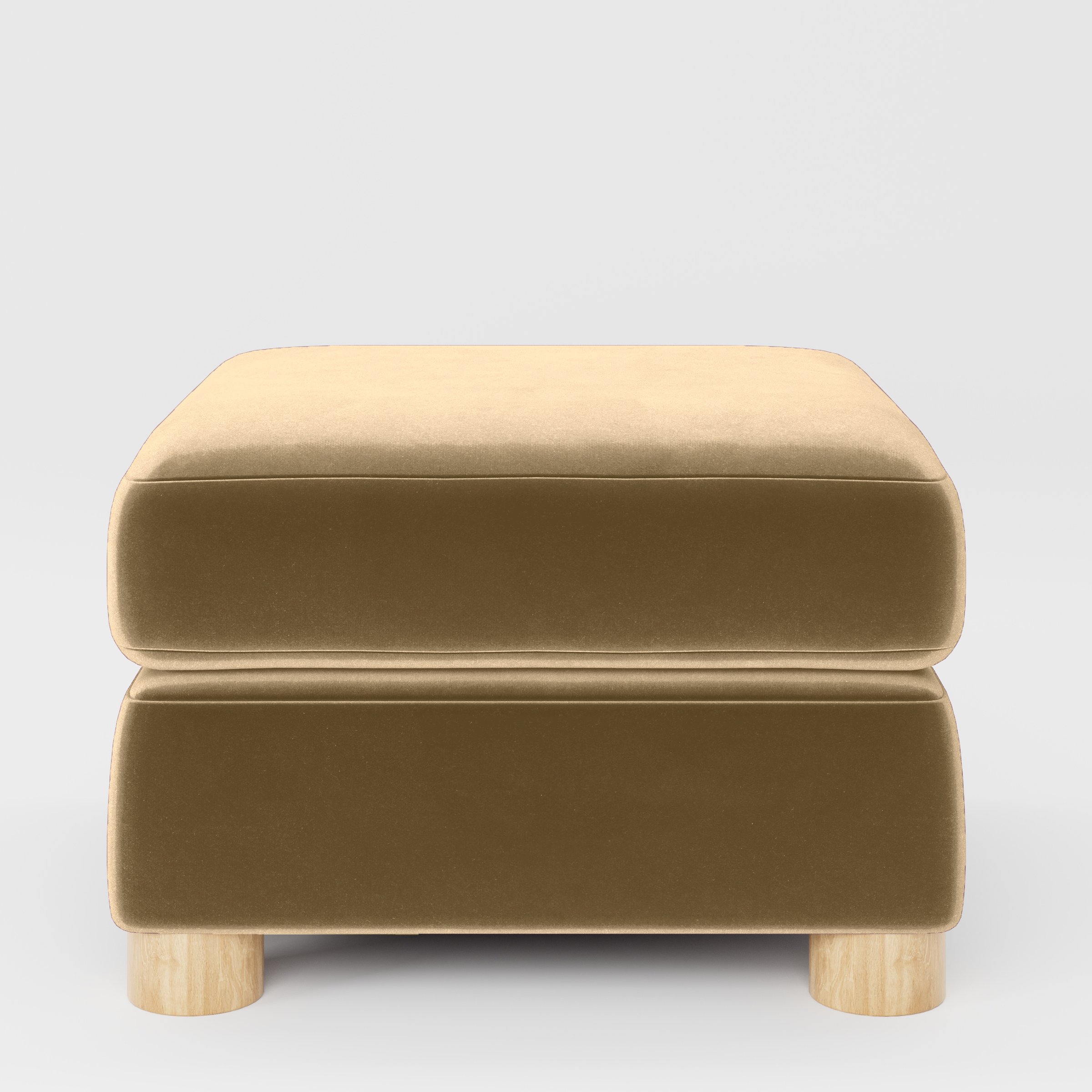 Front view of the Windermere footstool upholstered in Plush EasyClean Velvet in Cafe.