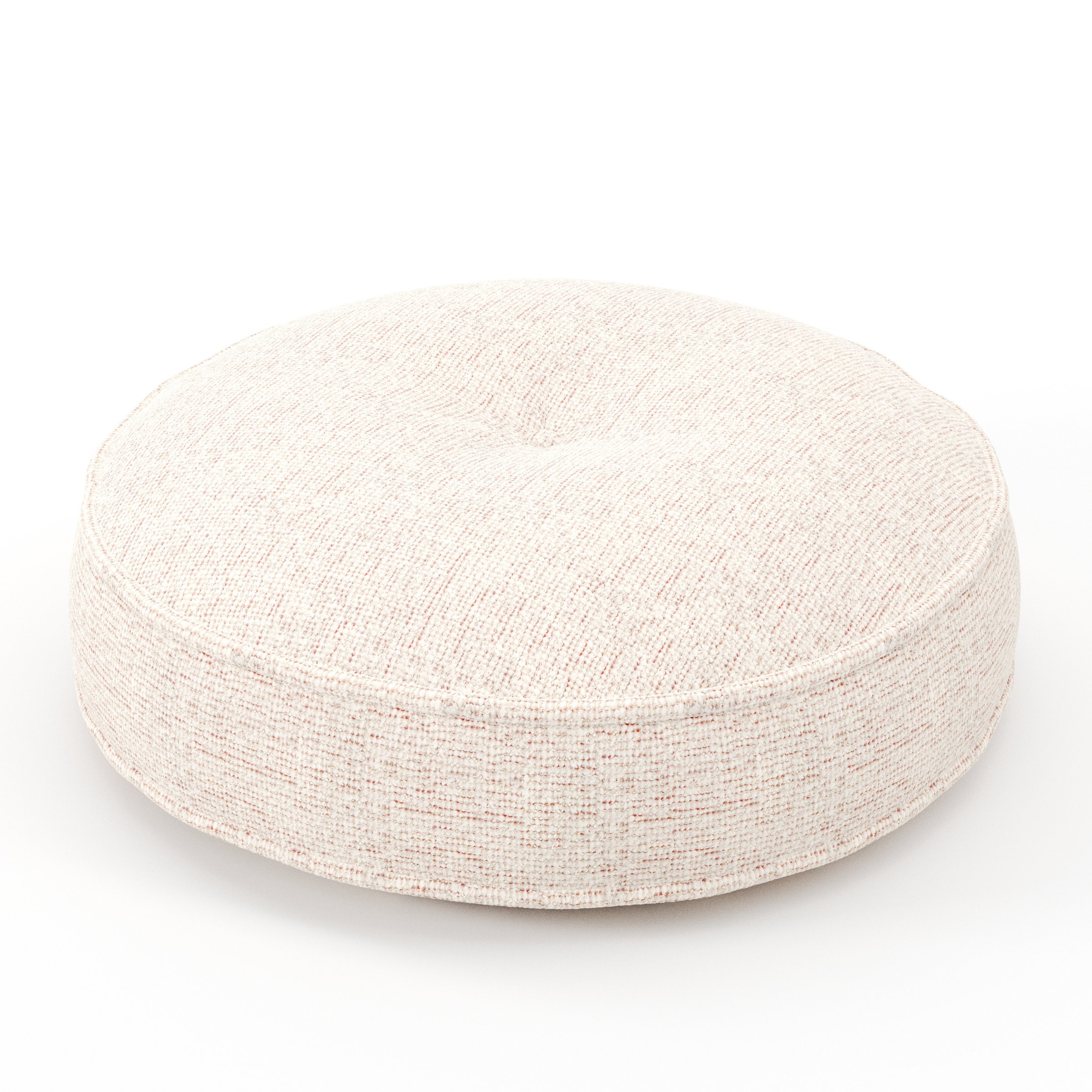 Cove cushion in Orsay Boucle Cream and Copper, round tufted cushion with border and piping in textured boucle with cream and copper tones and central tuft, size 50cm x 8.75cm