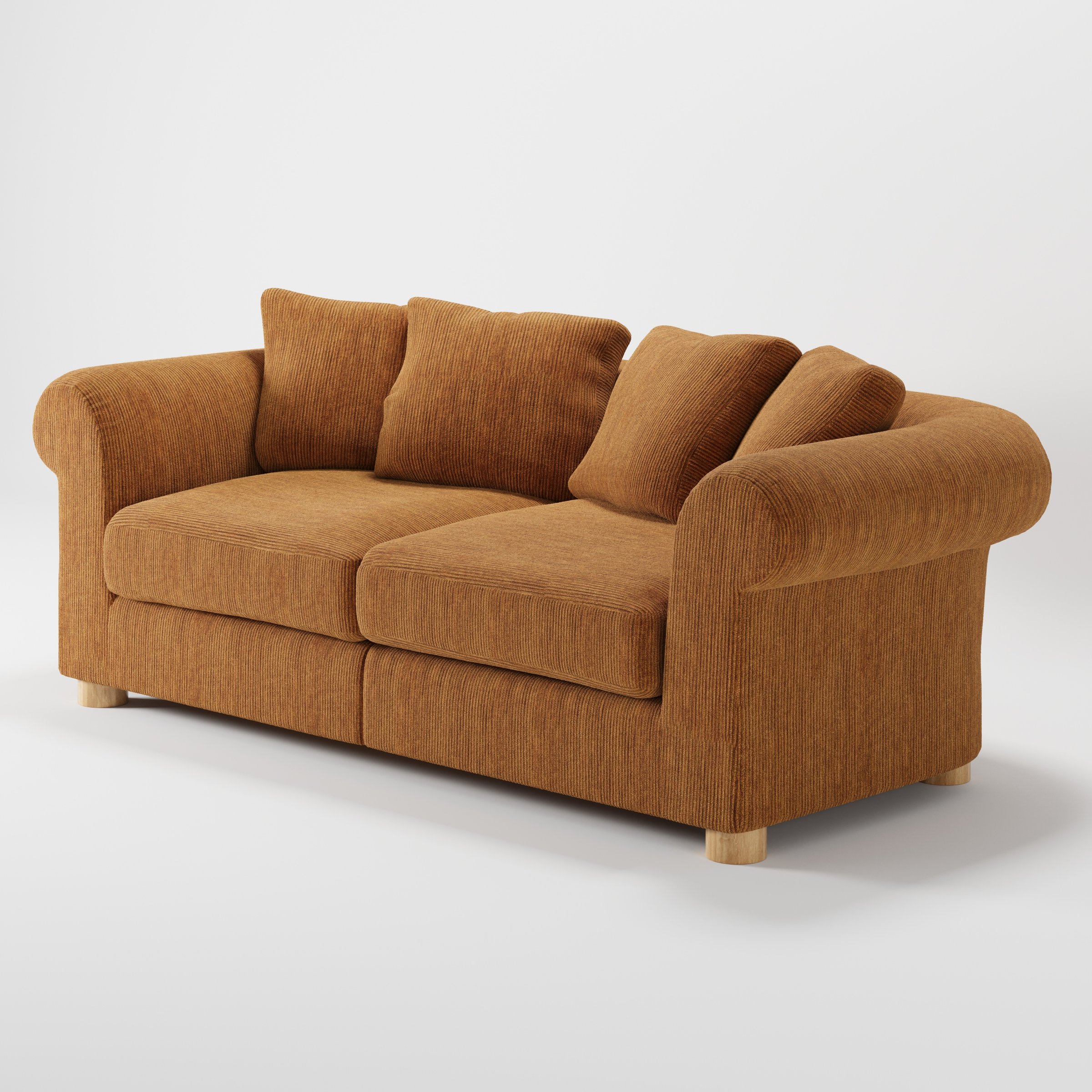 Windermere sofa in Caldey Velvet Corduroy Tobacco shown at a diagonal angle highlighting arm profile and seat depth.