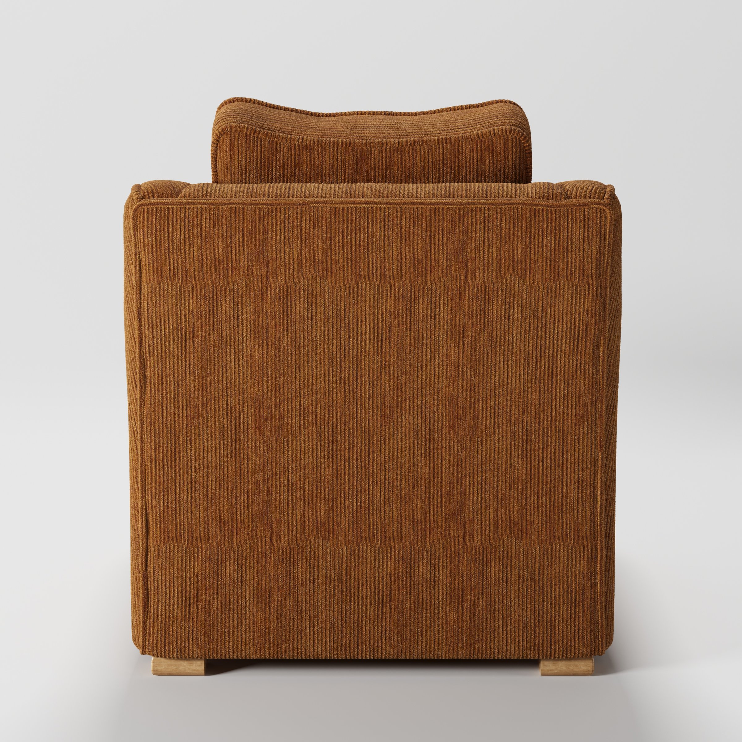 Cashel armchair in Caldey Velvet Corduroy Tobacco shown from the rear highlighting backrest shape and upholstery finish.