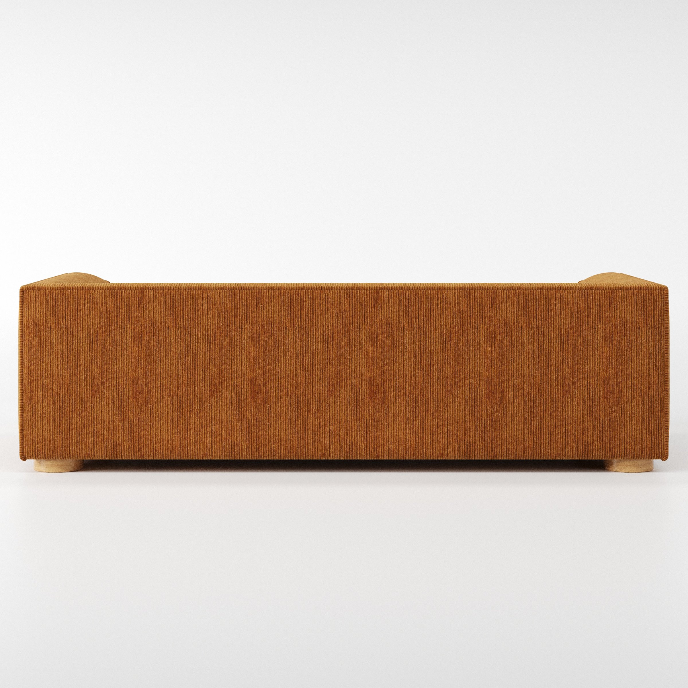 Feale sofa in Caldey Velvet Corduroy Tobacco shown from the rear highlighting back cushions and upholstery finish.