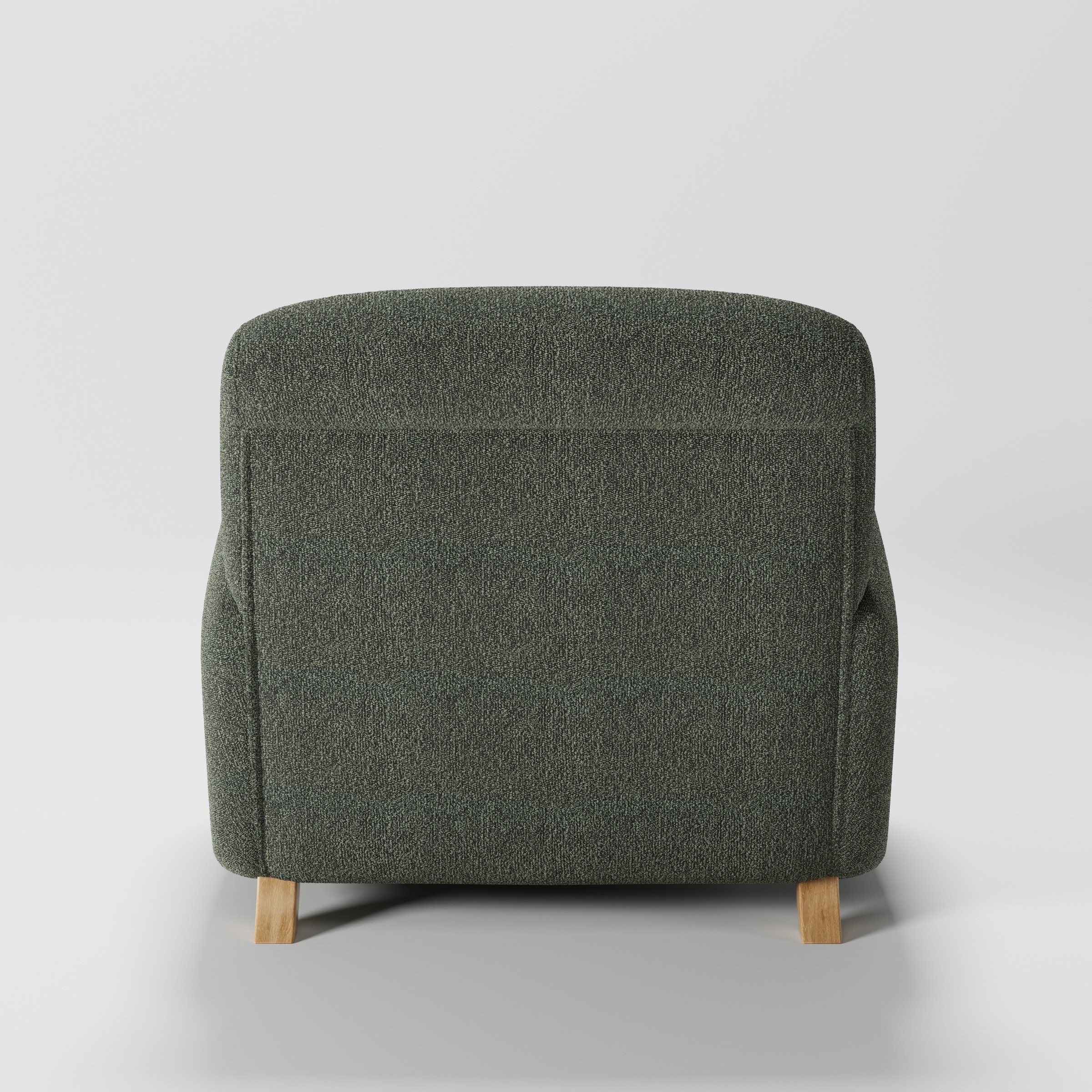 Rye armchair in Kilda Boucle Moss shown from the rear highlighting backrest shape and upholstery finish.
