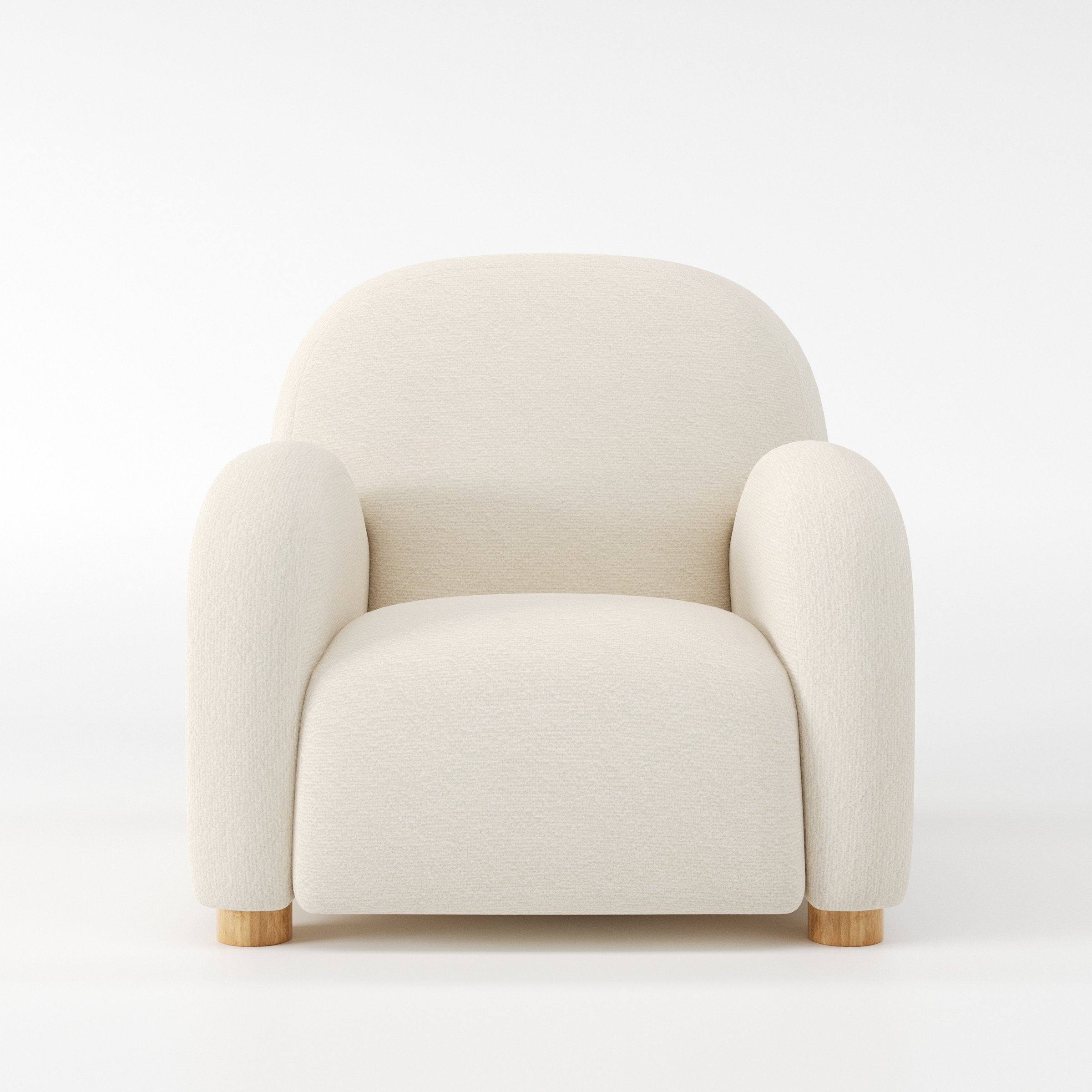 Awe armchair in Kilda Boucle Cream shown front-on against a neutral studio backdrop.