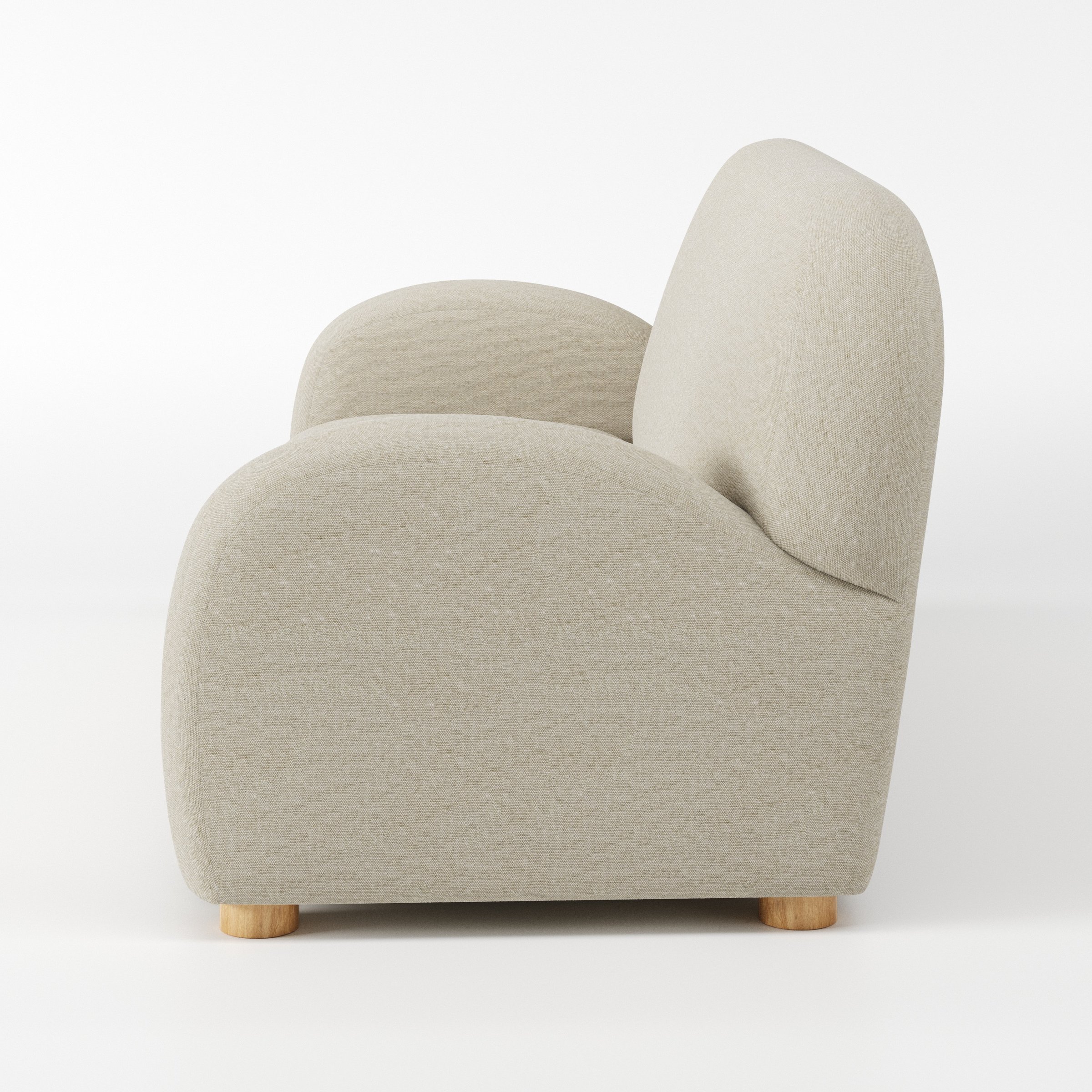 Awe sofa in Alderney Linen Oatmeal shown in side profile displaying proportions and overall silhouette.