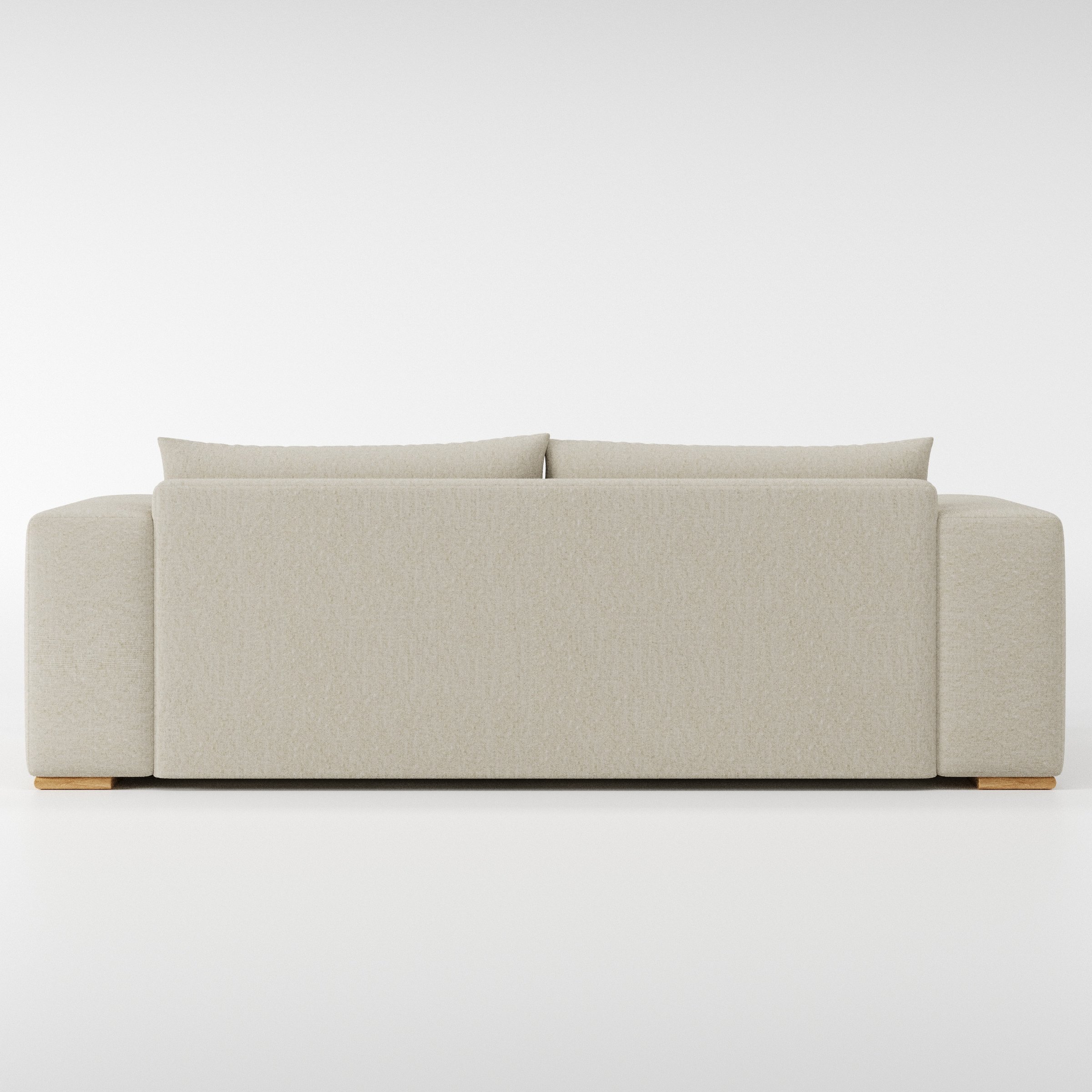Fane sofa in Alderney Linen Oatmeal shown from the rear highlighting back cushions and upholstery finish.