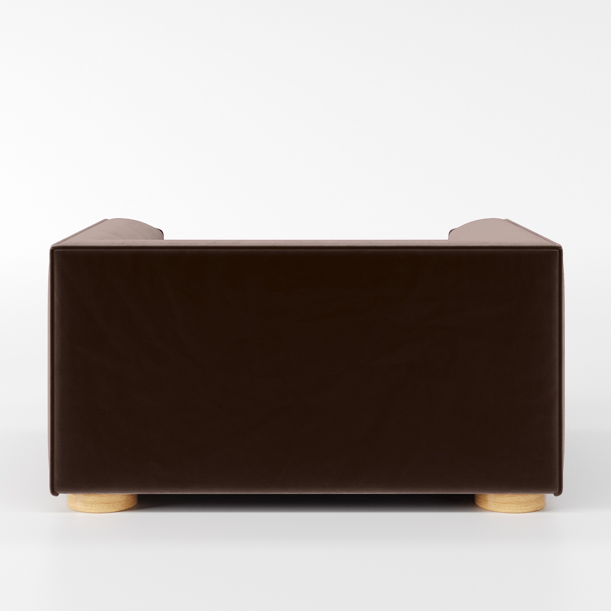Rear view of the Feale armchair upholstered in Plush EasyClean Velvet in Mole.