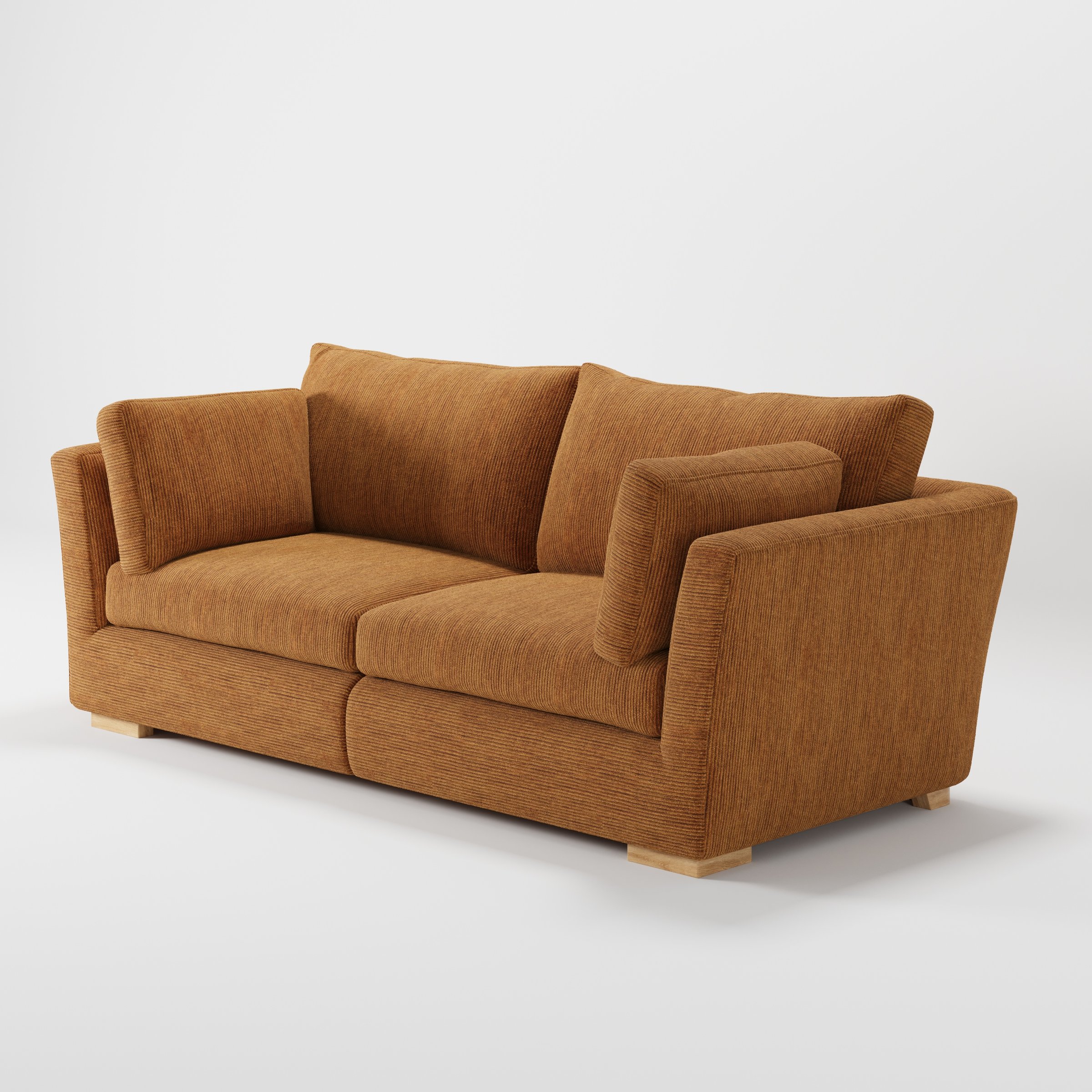Stowe sofa in Caldey Velvet Corduroy Tobacco shown at a diagonal angle highlighting arm profile and seat depth.