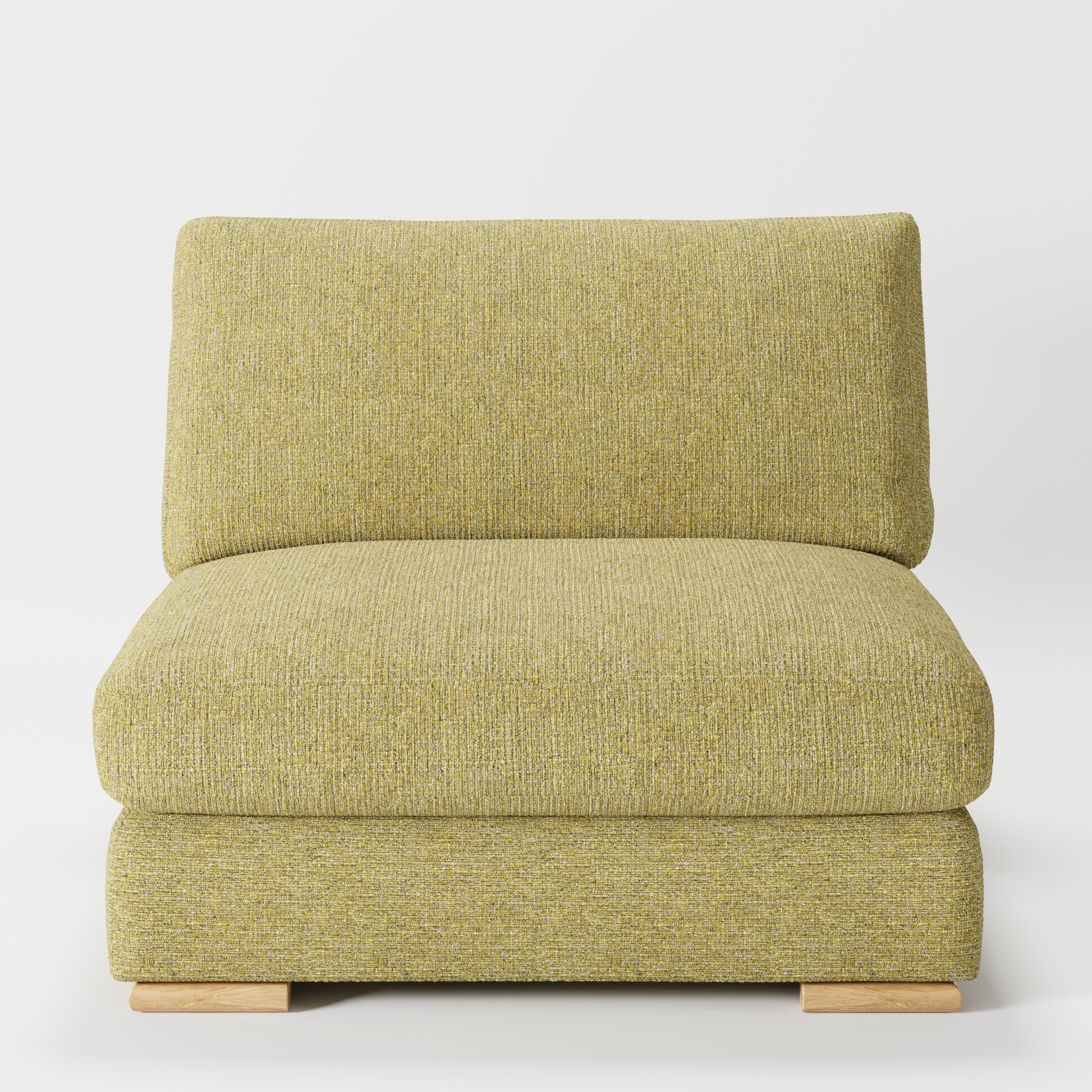 Olton single sofa unit in Heyling Tweed Sencha shown from the front with a deep seat cushion, separate back cushion and visible timber feet.