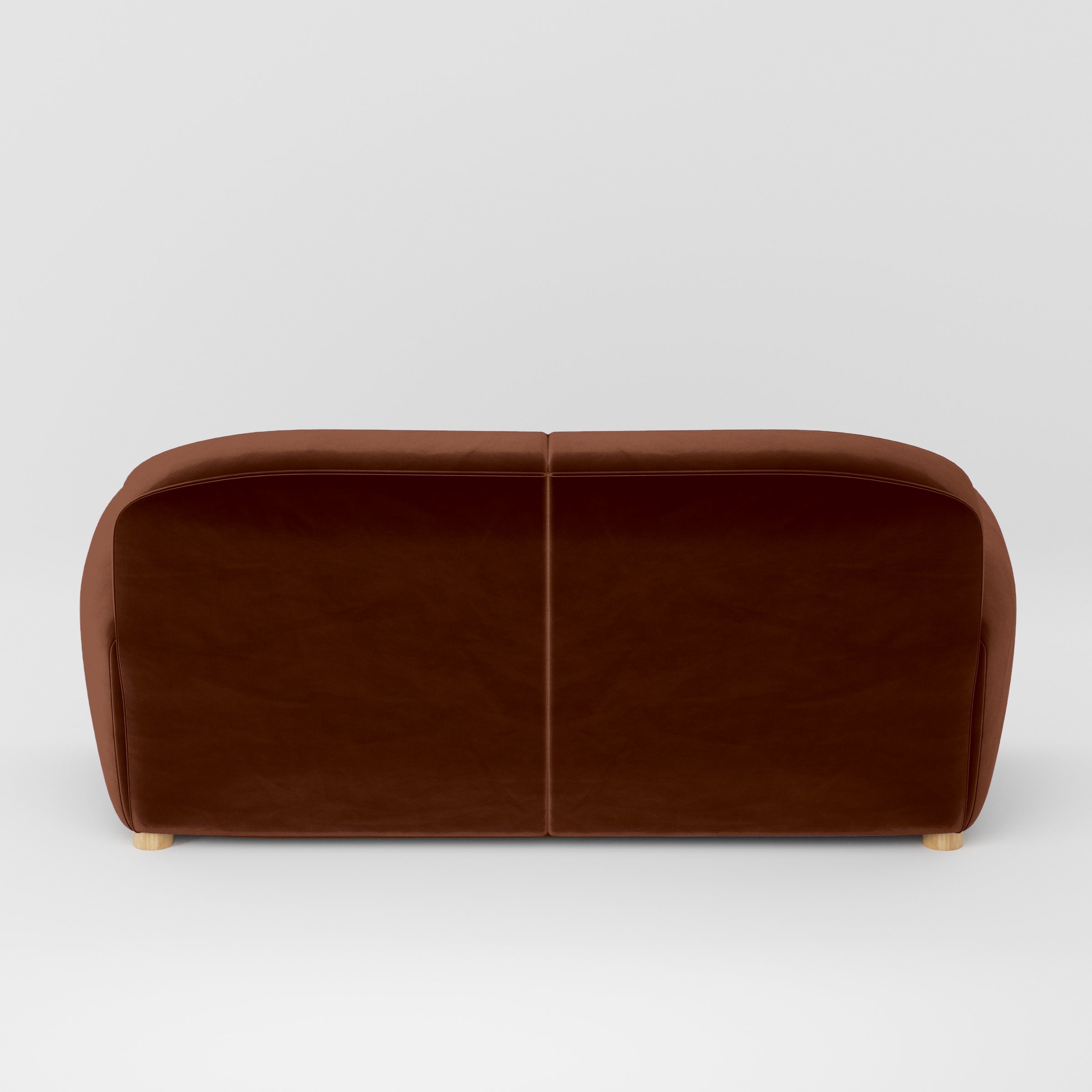 Rear view of the Fergus sofa upholstered in Plush EasyClean Velvet in Maple.