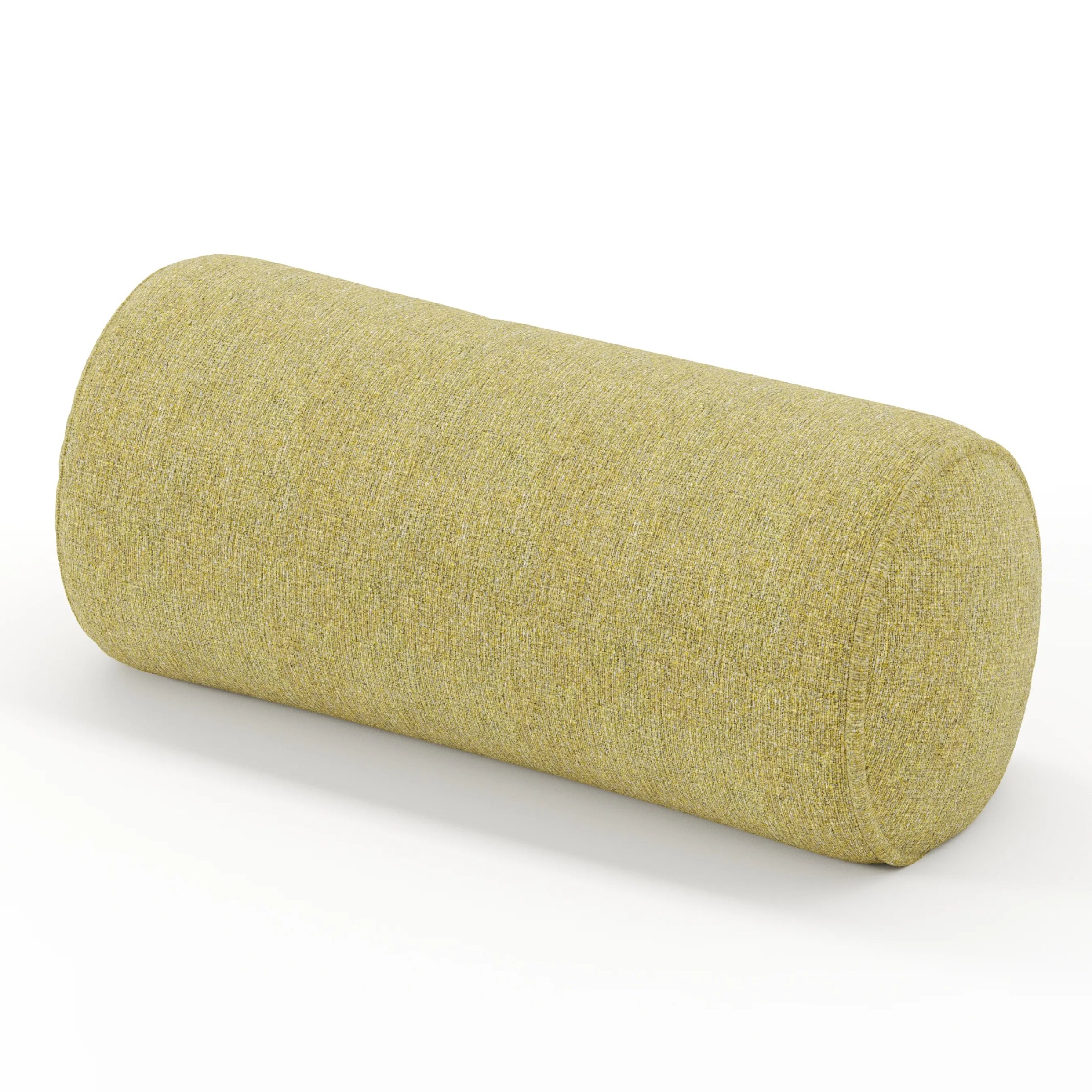 Ledger cushion in Heyling Tweed Sencha, cylindrical bolster cushion in green-toned tweed fabric, size 26cm x 56cm