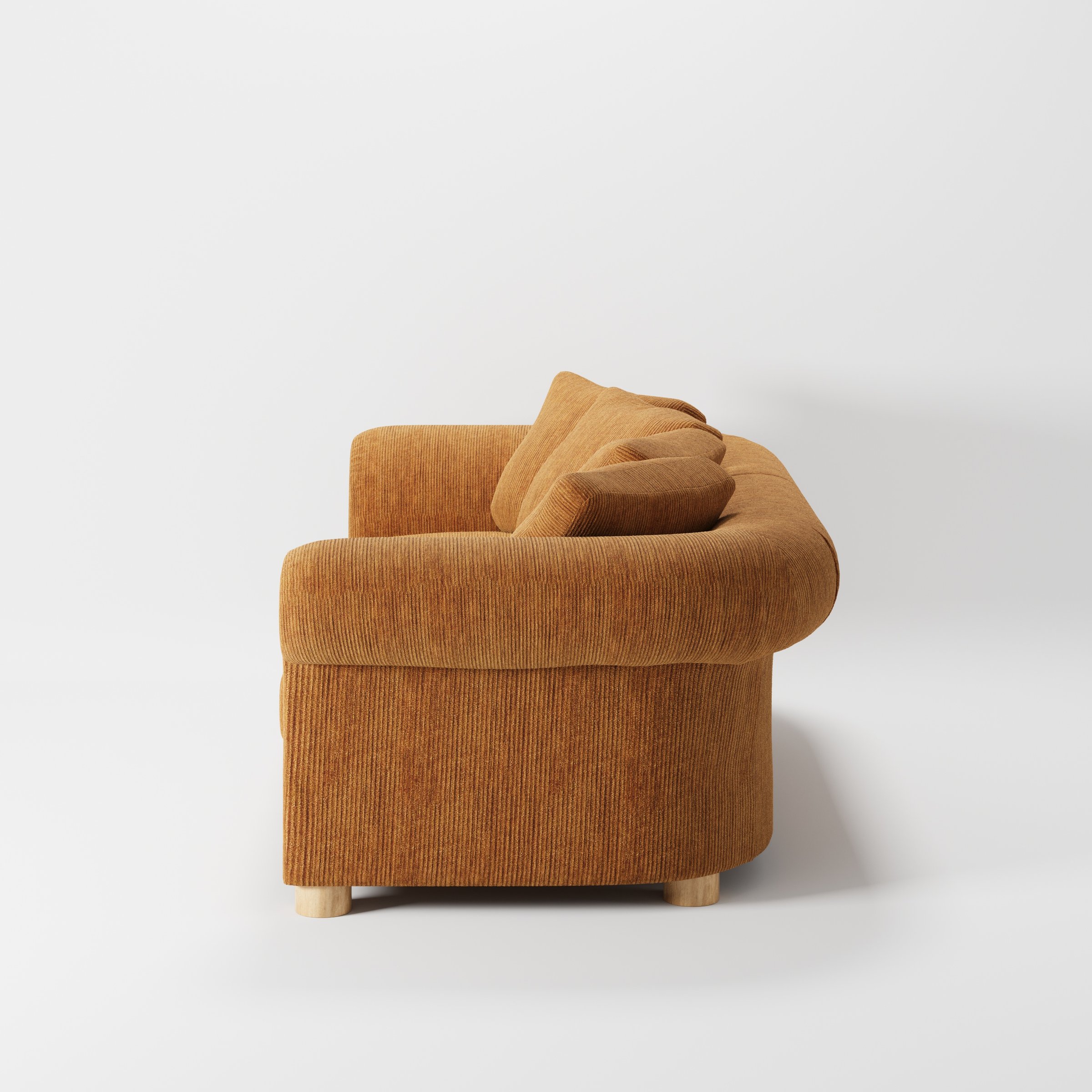 Windermere sofa in Caldey Velvet Corduroy Tobacco shown in side profile displaying proportions and overall silhouette.
