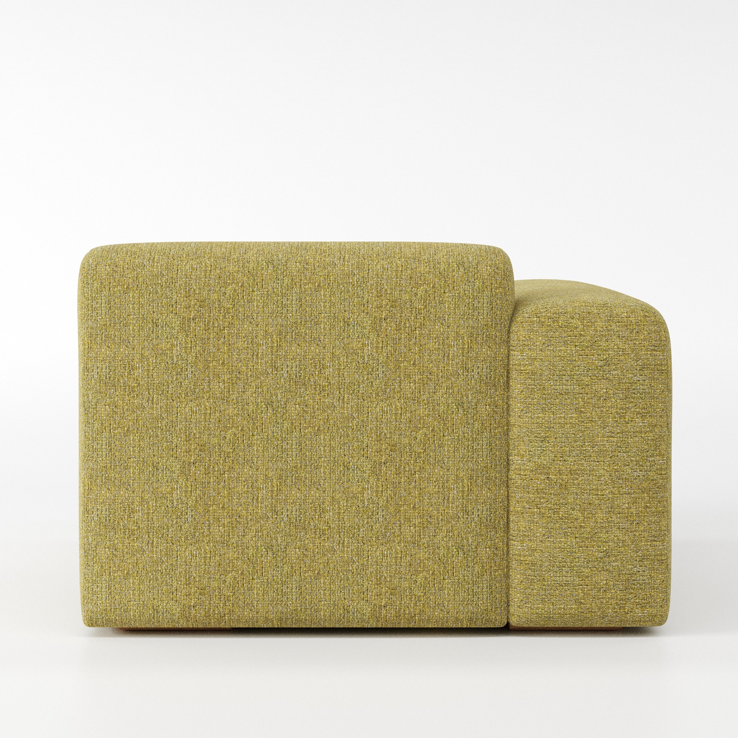 Drumquin modular sofa left side unit in Heyling Tweed Sencha shown from the back with a smooth, softly curved silhouette and armrest edge visible.
