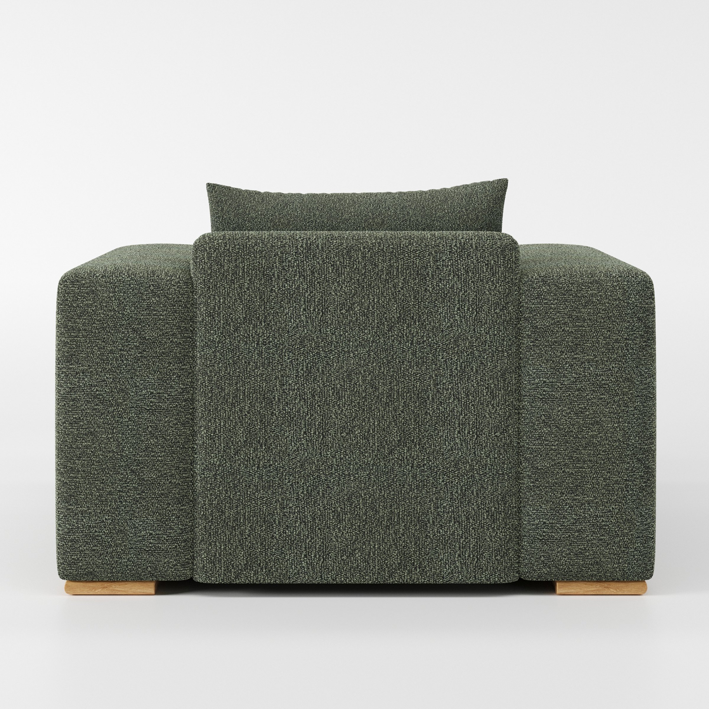 Fane armchair in Kilda Boucle Moss shown from the rear highlighting backrest shape and upholstery finish.