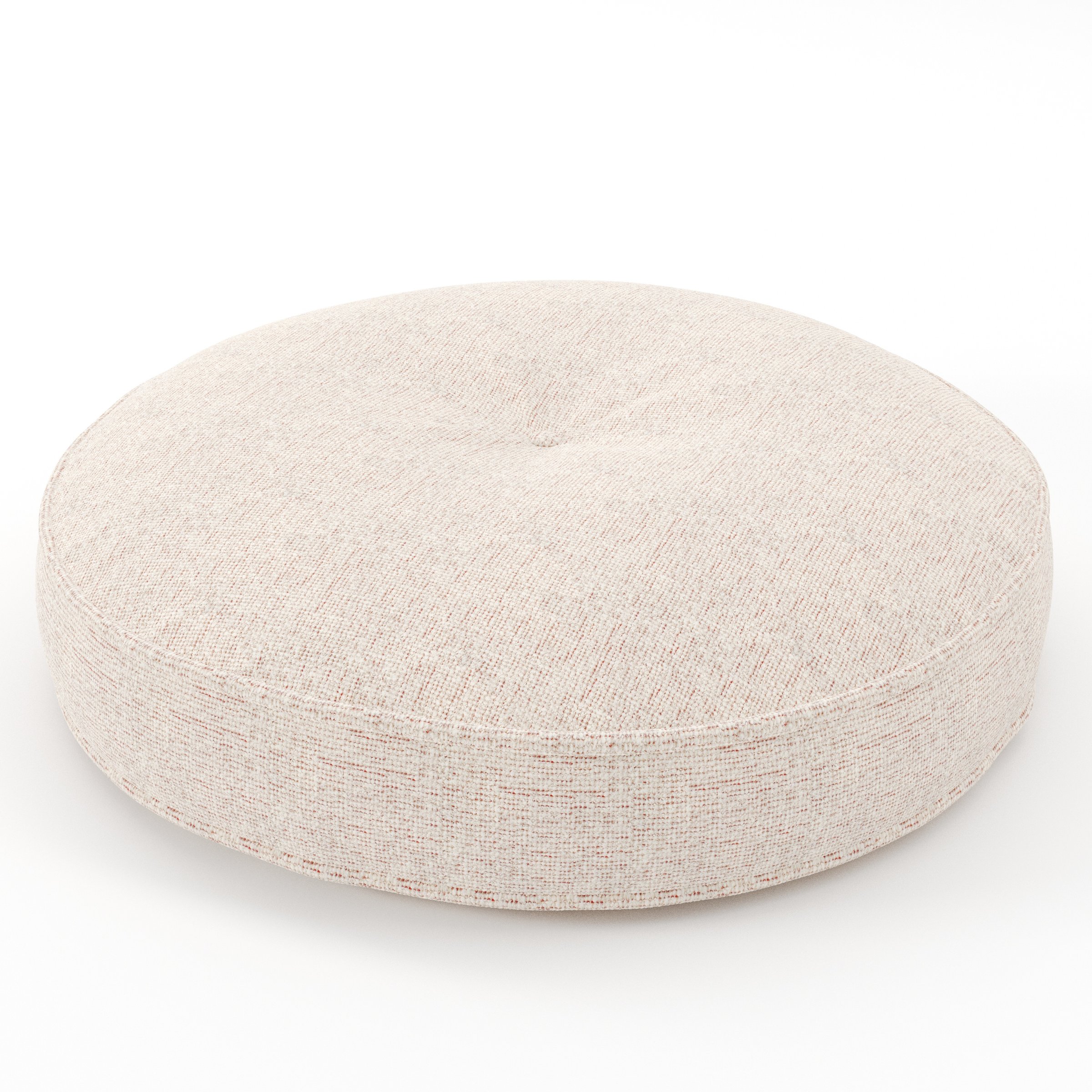 Cove cushion in Orsay Boucle Cream and Copper, round tufted cushion with border and piping in textured boucle with cream and copper tones and central tuft, size 60cm x 8.75cm
