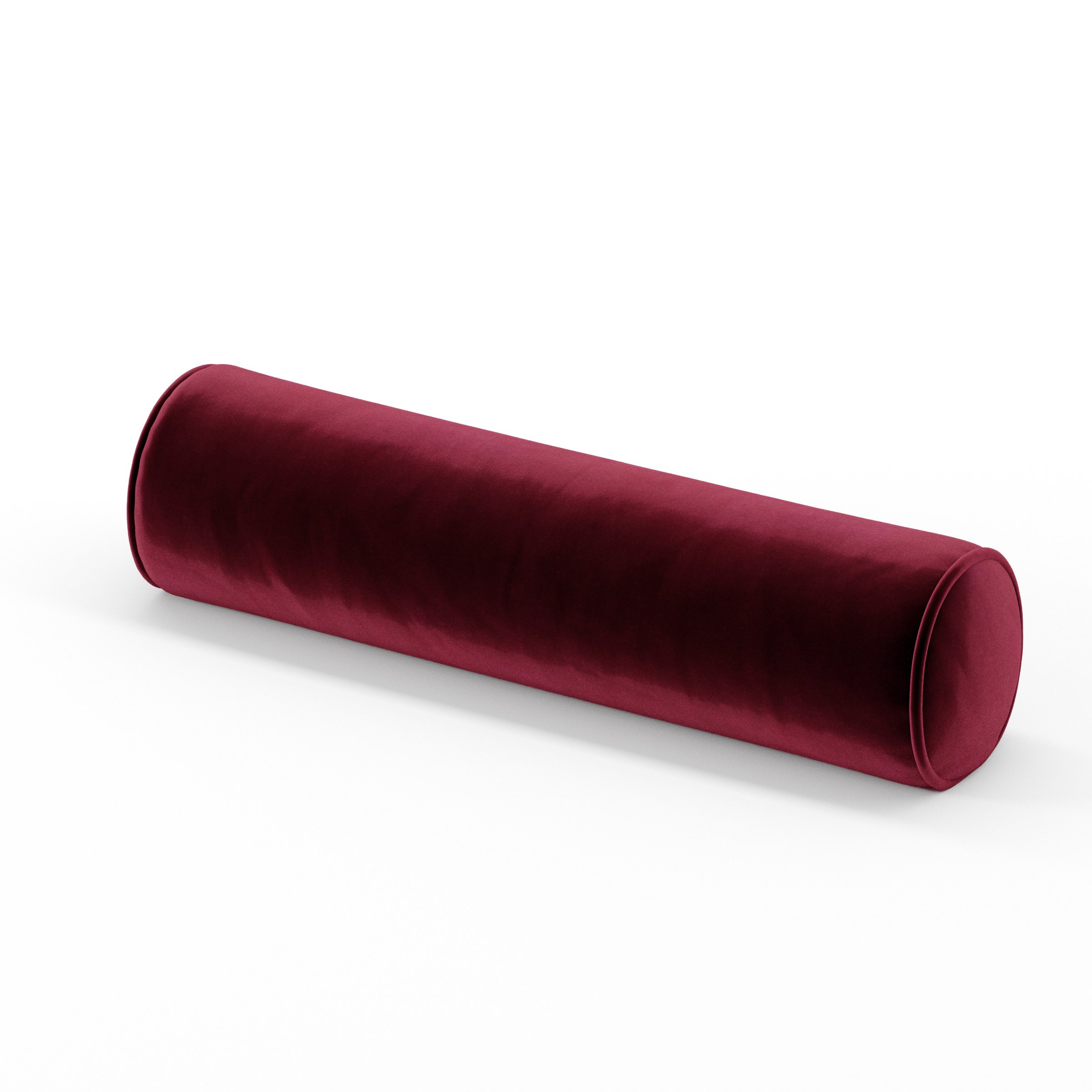 Ledger cushion in Noss Velvet Plum, cylindrical bolster cushion in deep plum velvet, size 14cm x 56cm