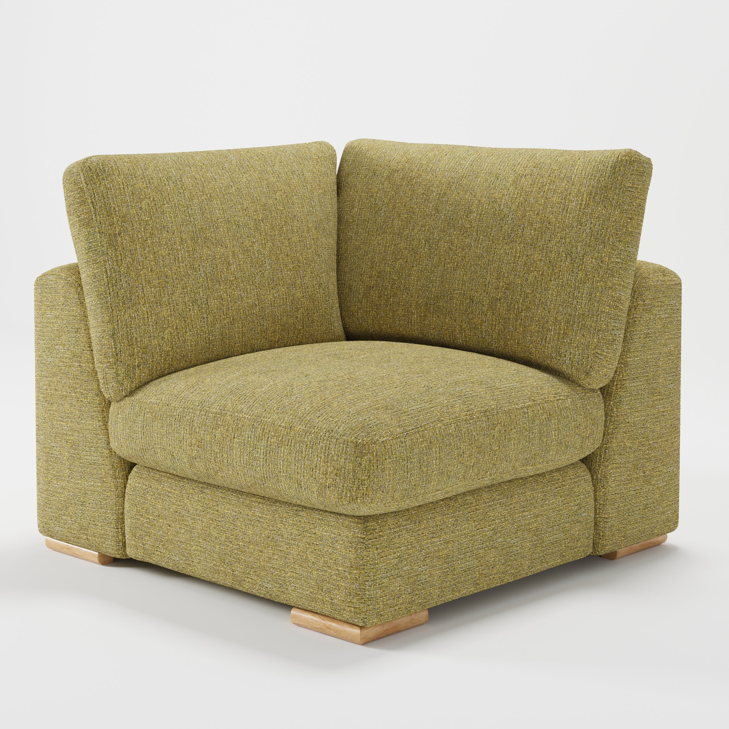 Olton corner unit in Heyling tweed sencha fabric, diagonal view highlighting structured cushions and woven texture