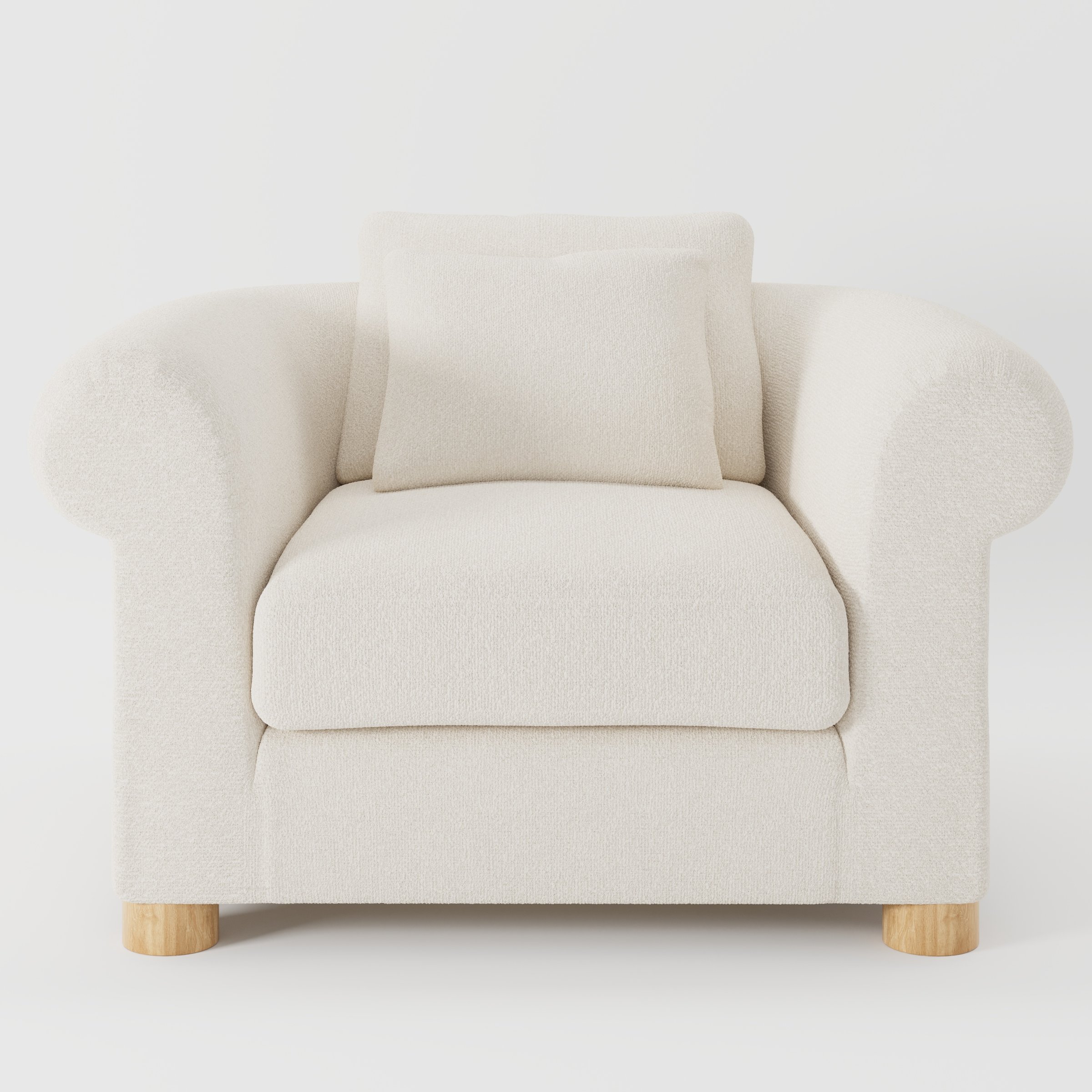 Windermere armchair in Kilda Boucle Cream shown front-on against a neutral studio backdrop.
