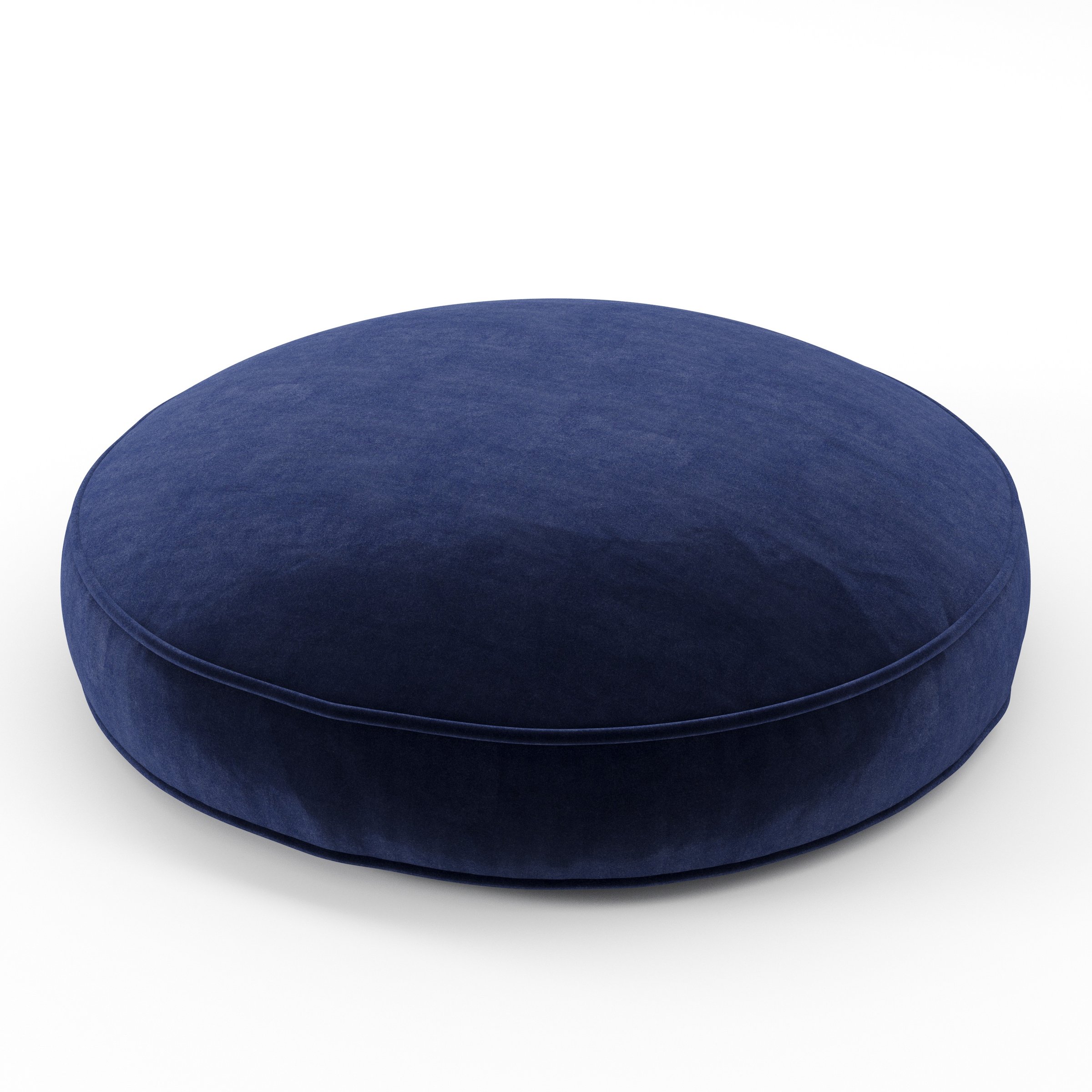 Orbit cushion in Noss Velvet Navy, round simple cushion with border and piping in rich navy velvet, size 60cm x 8.75cm