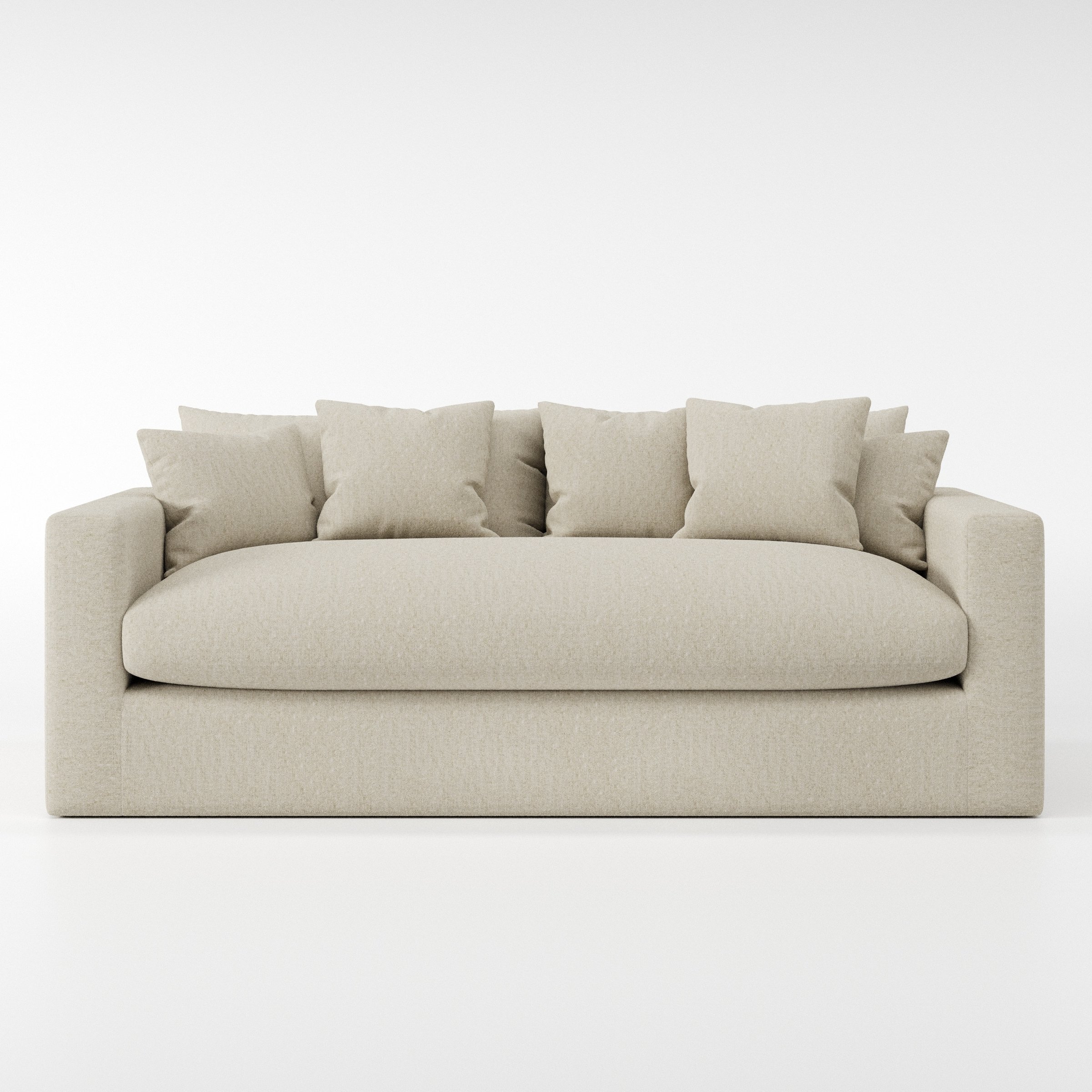Coniston sofa in Alderney Linen Oatmeal shown front-on against a neutral studio backdrop.