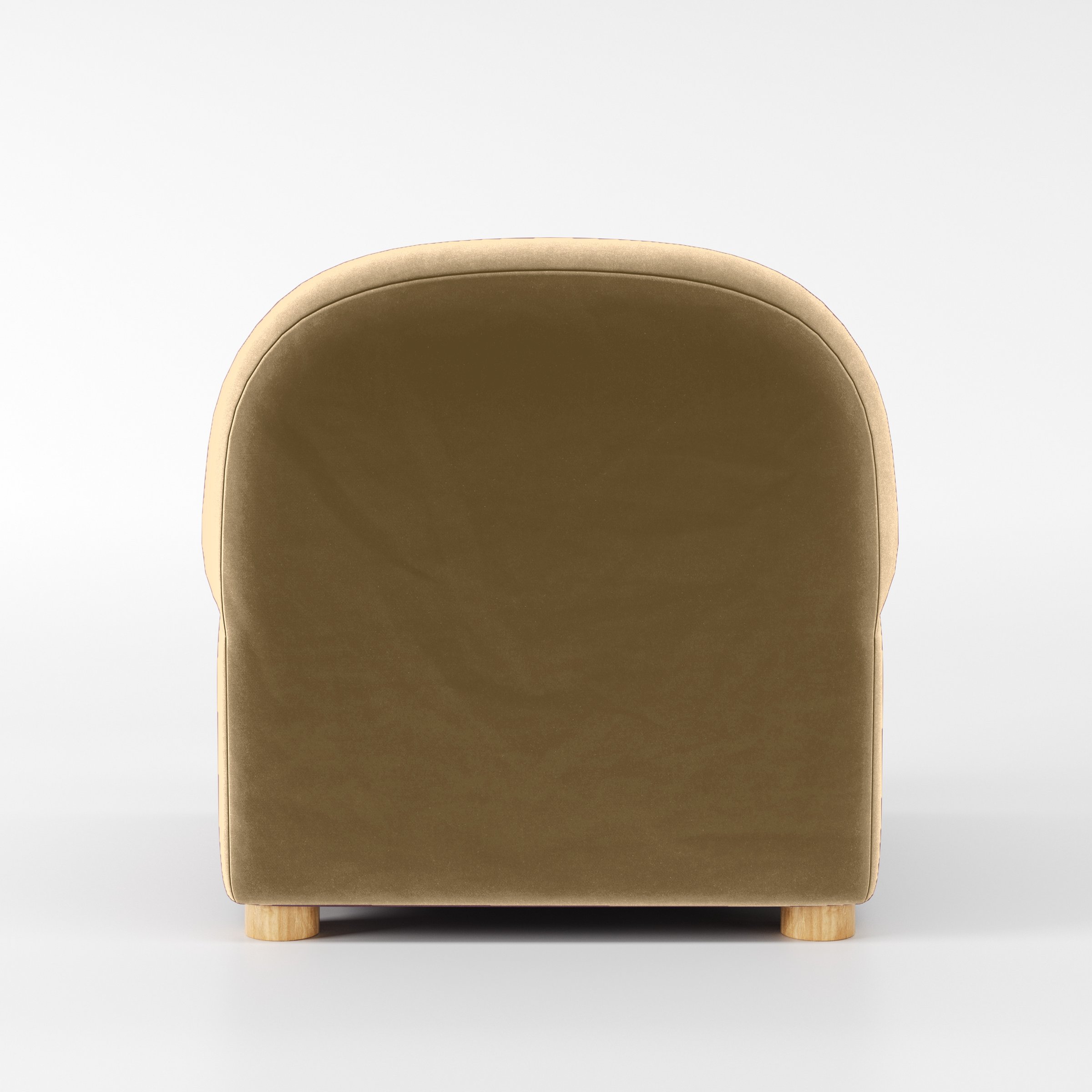 Rear view of the Awe armchair upholstered in Plush EasyClean Velvet in Cafe.