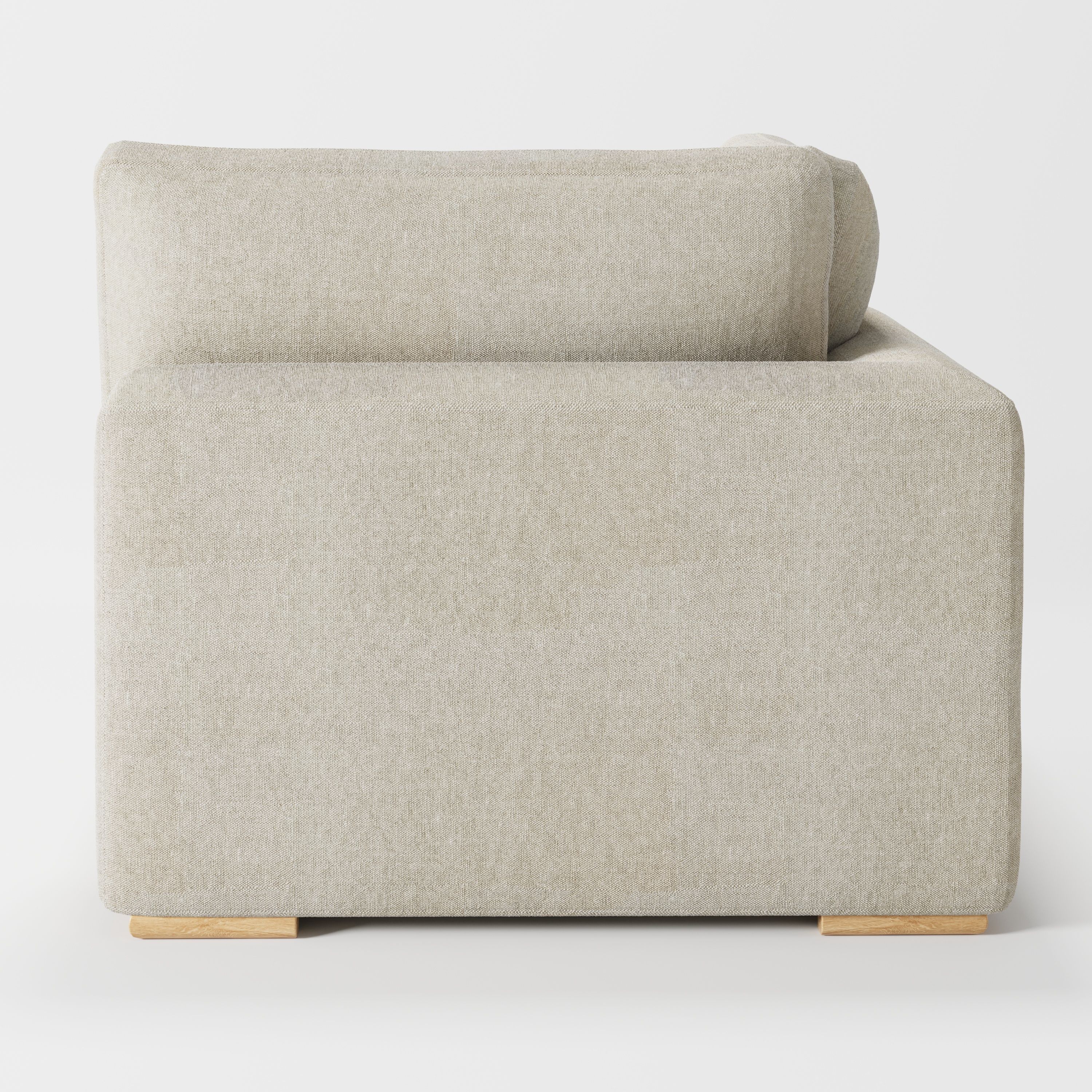 Olton corner unit in Alderney linen oatmeal fabric, back view showing simple form and natural material character