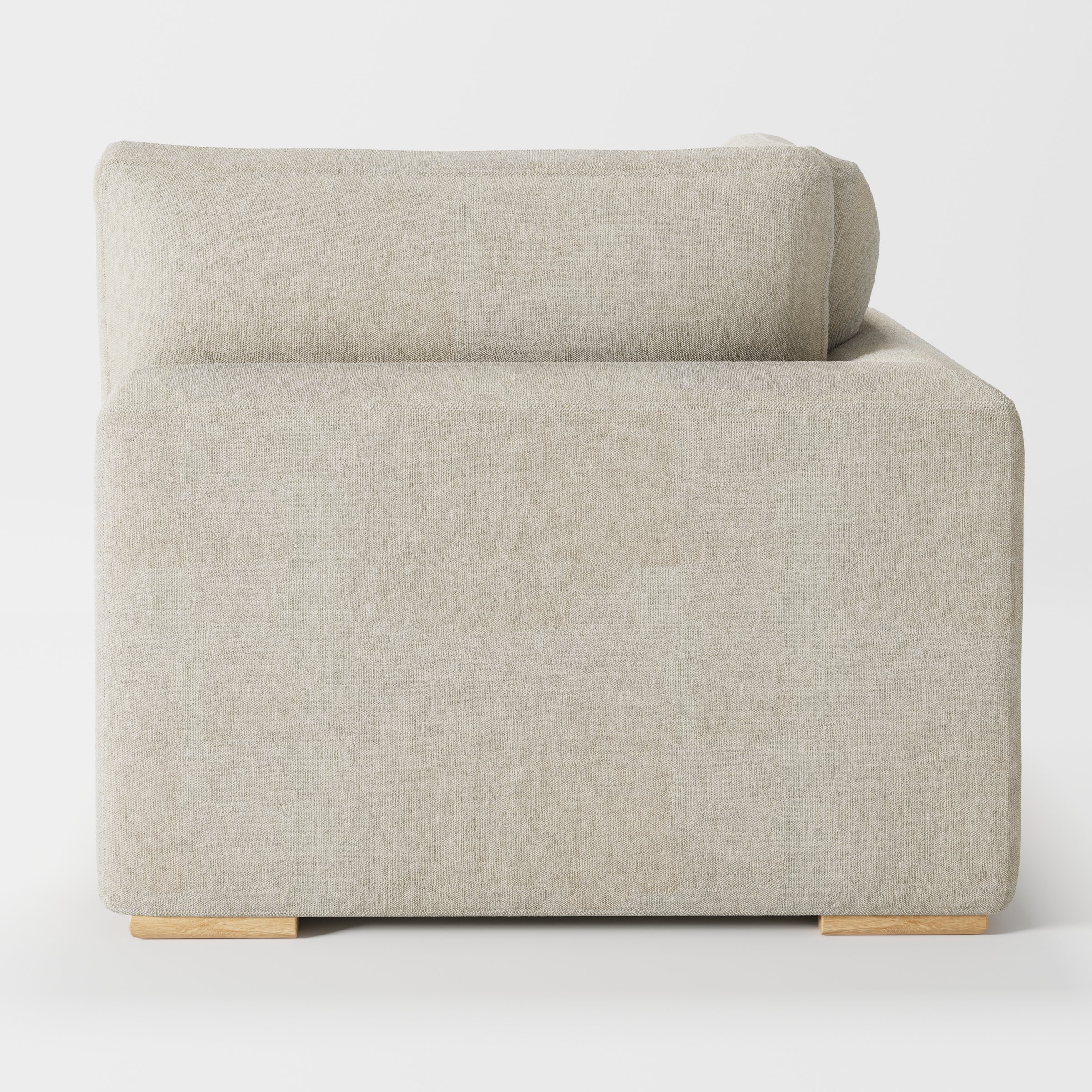 Olton corner unit in Alderney linen oatmeal fabric, back view showing simple form and natural material character