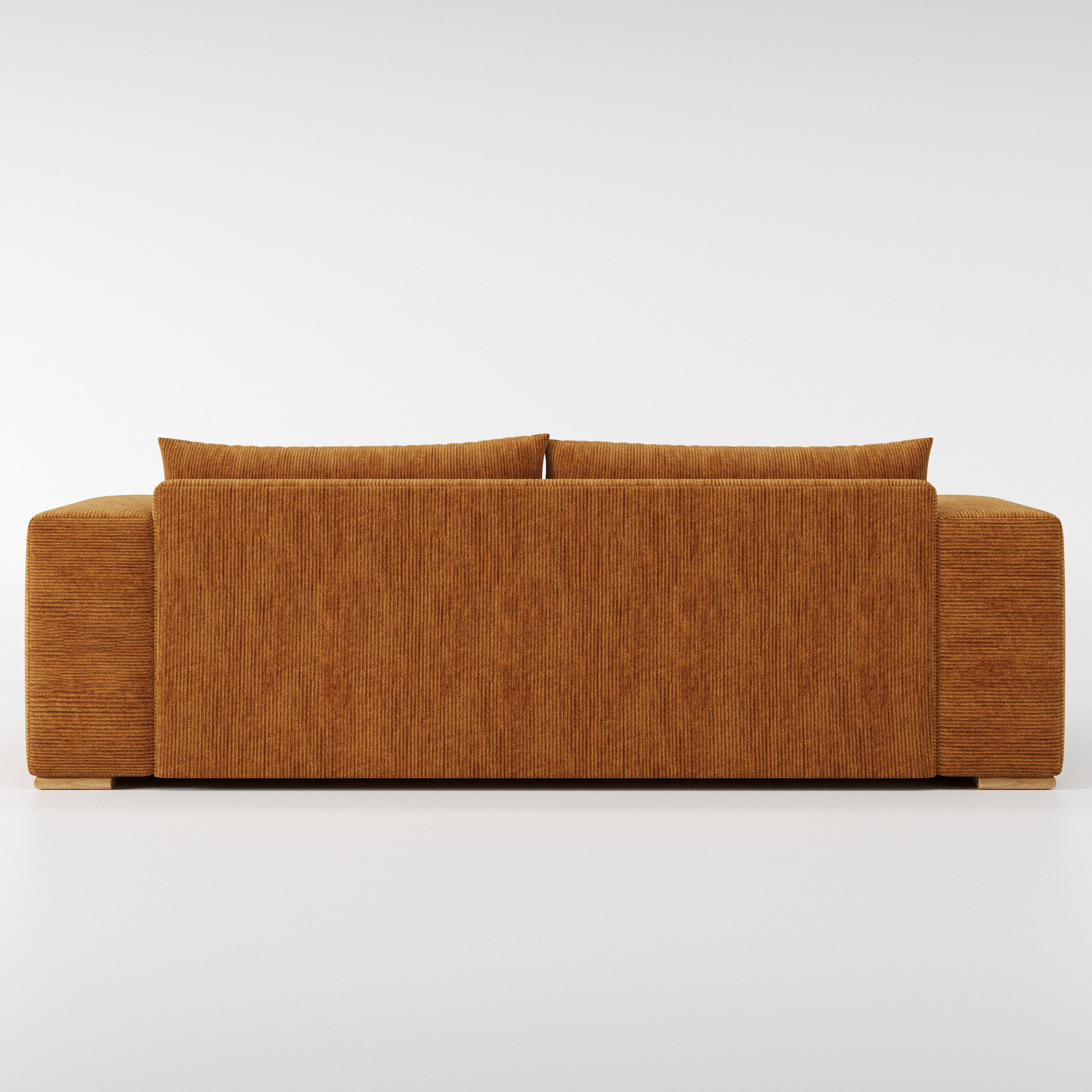 Fane sofa in Caldey Velvet Corduroy Tobacco shown from the rear highlighting back cushions and upholstery finish.