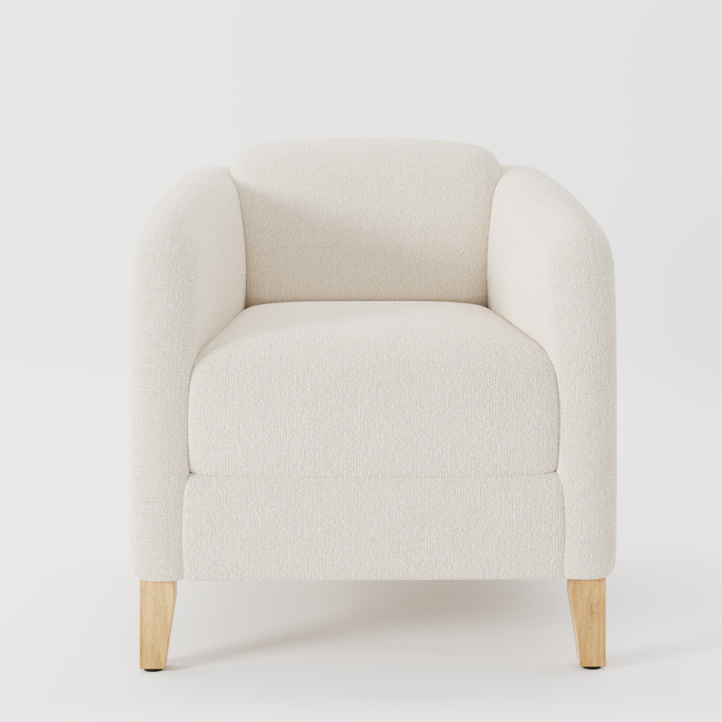 Erne armchair in Kilda Boucle Cream shown front-on against a neutral studio backdrop.