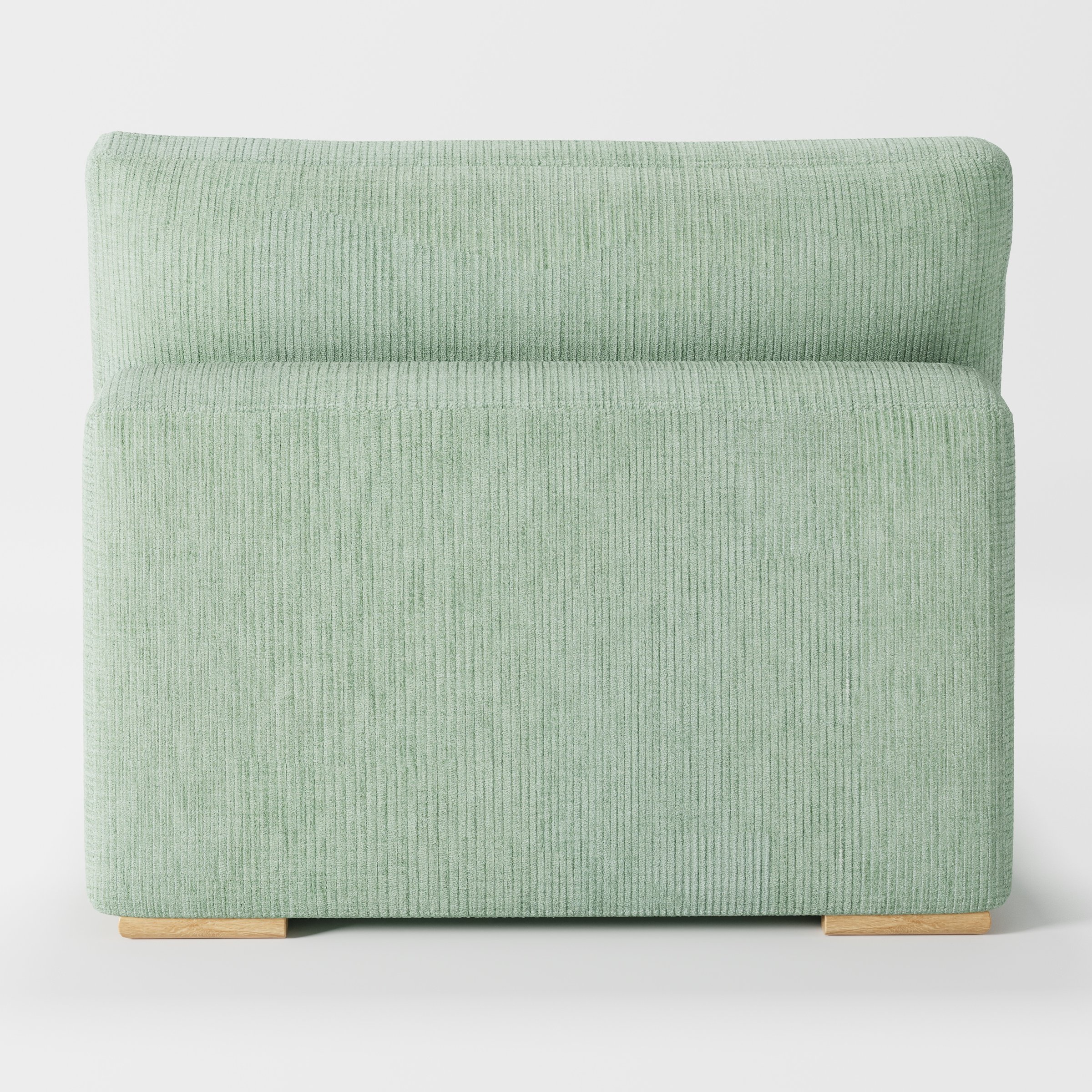 Olton single sofa unit in Caldey Velvet Corduroy Eucalyptus shown from the back with a clean upholstered finish and timber feet.