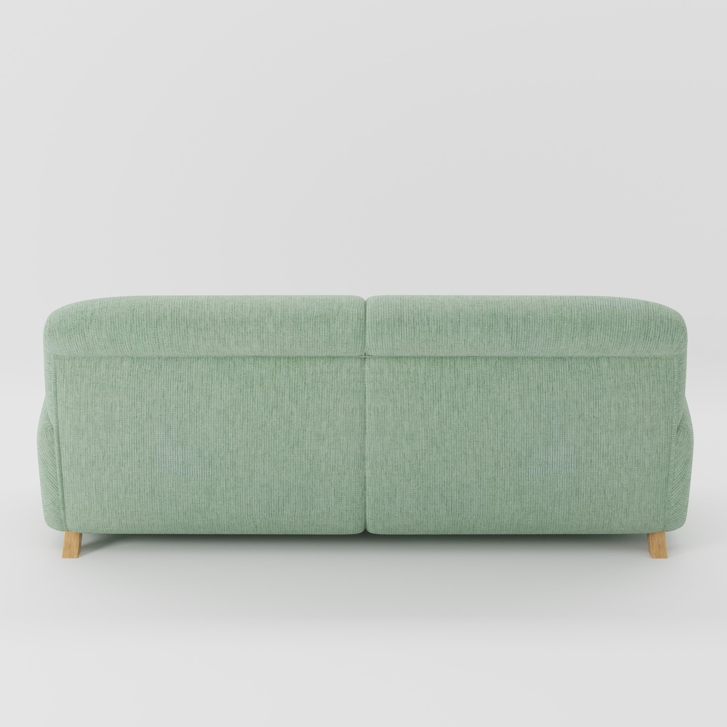 Rye sofa in Caldey Velvet Corduroy Eucalyptus shown from the rear highlighting back cushions and upholstery finish.