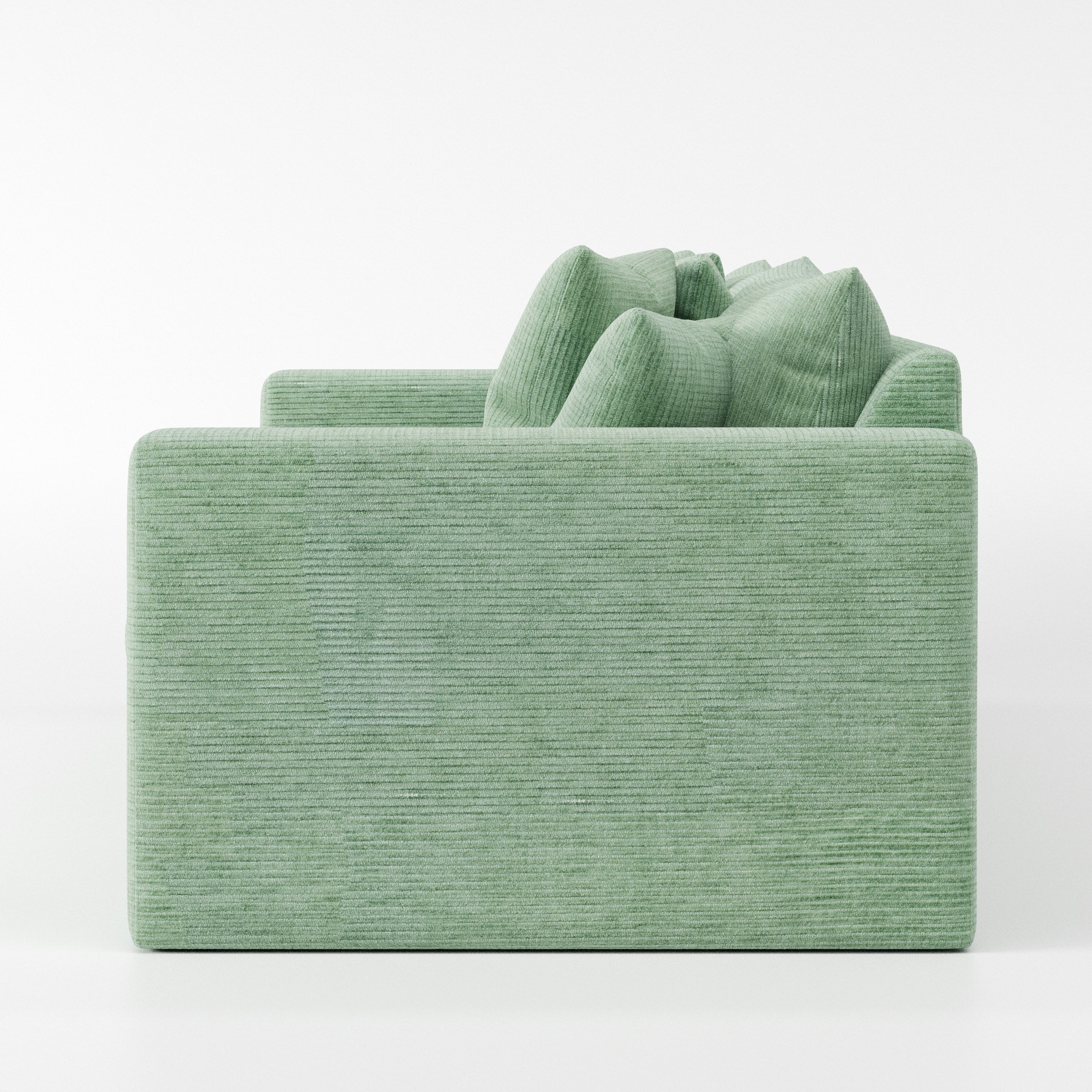 Coniston sofa in Caldey Velvet Corduroy Eucalyptus shown in side profile displaying proportions and overall silhouette.
