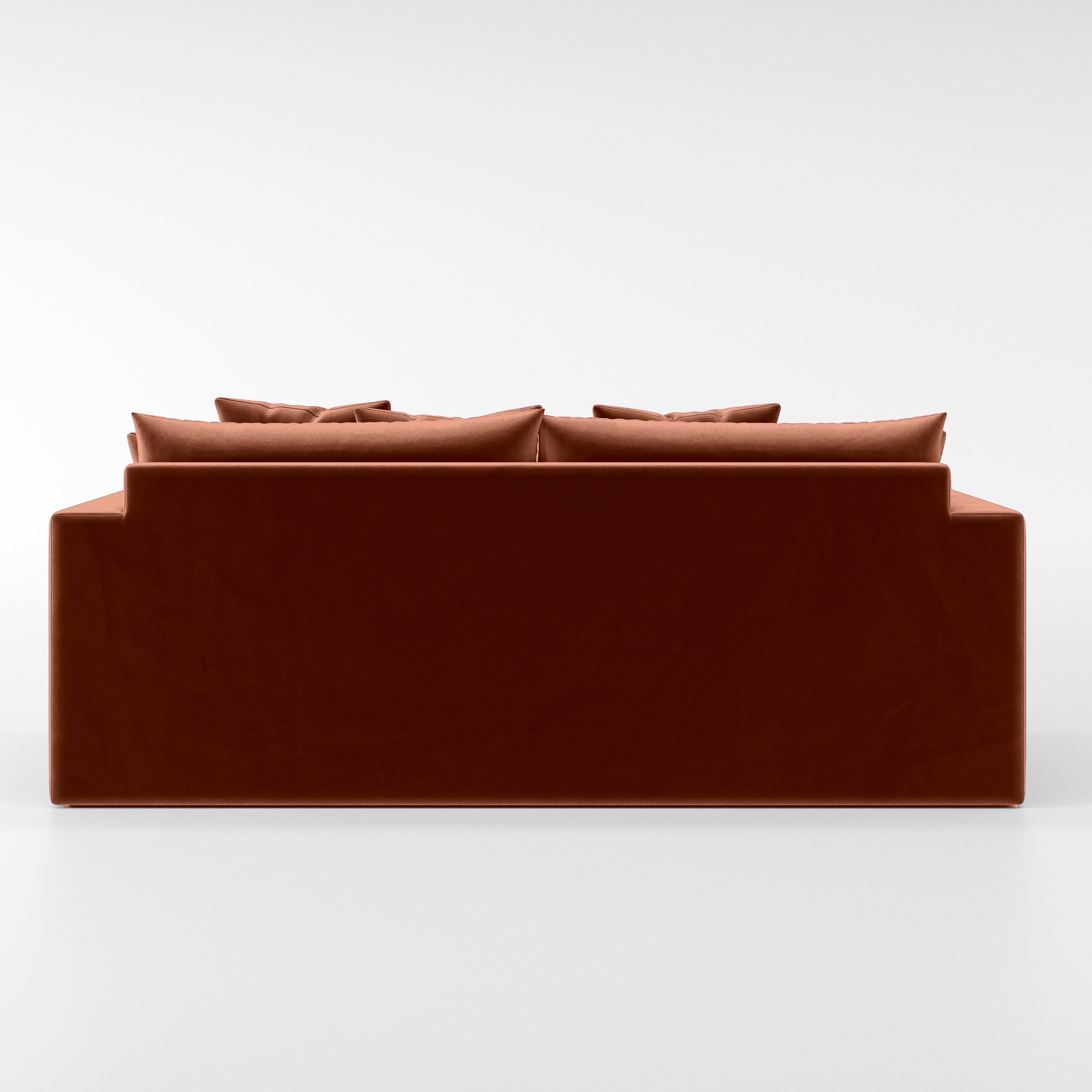 Rear view of the Coniston sofa upholstered in Plush EasyClean Velvet in Apricot.