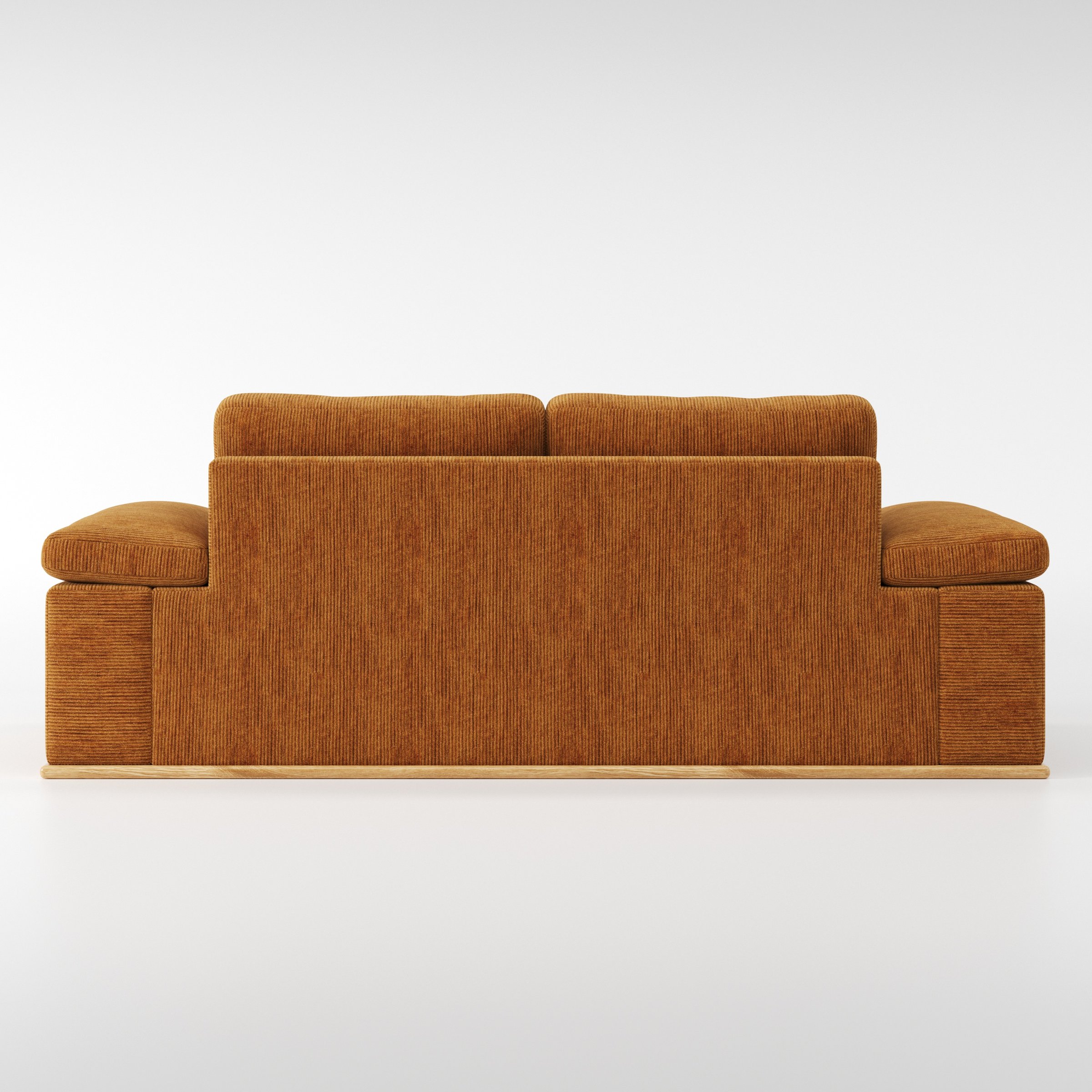Cusher sofa in Caldey Velvet Corduroy Tobacco shown from the rear highlighting back cushions and upholstery finish.