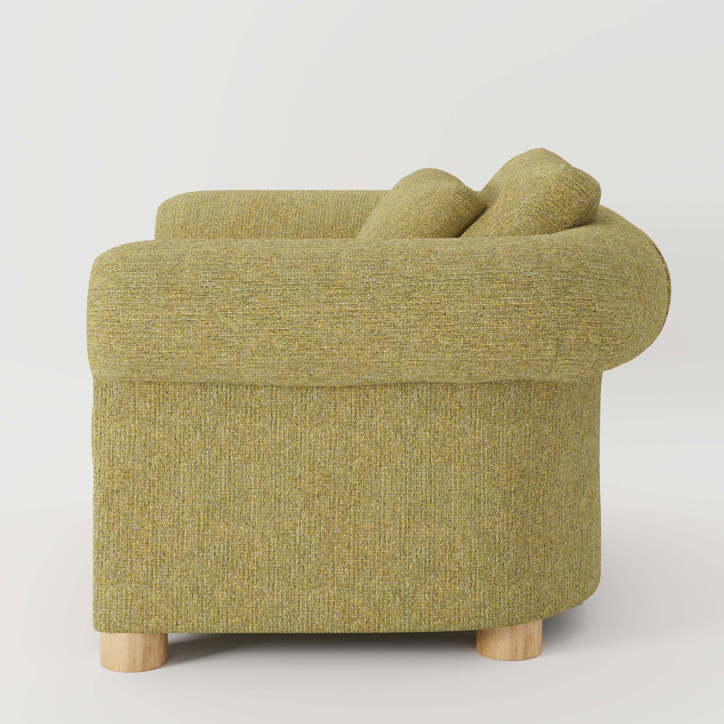 Windermere armchair in Heyling Tweed Sencha shown in side profile displaying proportions and overall silhouette.