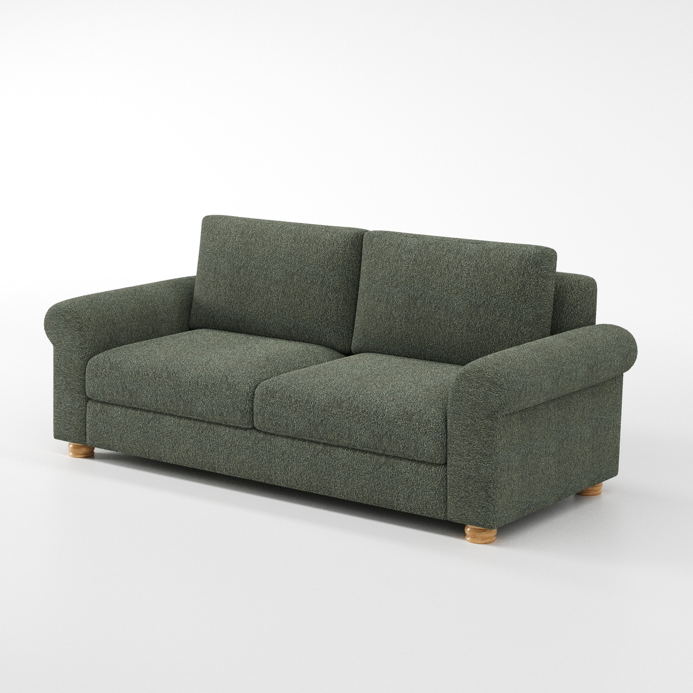 Anna Lee sofa in Kilda Boucle Moss shown at a diagonal angle highlighting arm profile and seat depth.