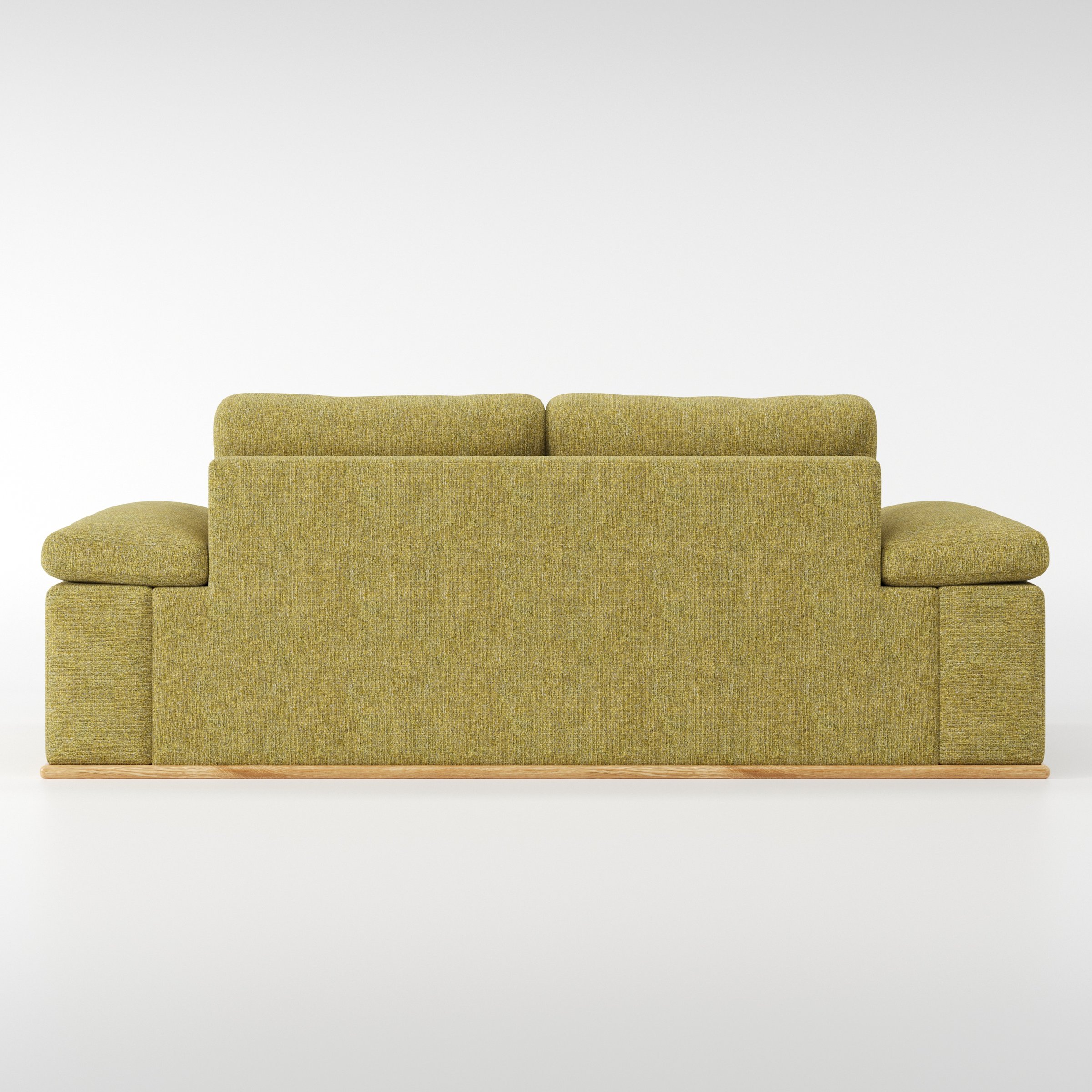 Cusher sofa in Heyling Tweed Sencha shown from the rear highlighting back cushions and upholstery finish.