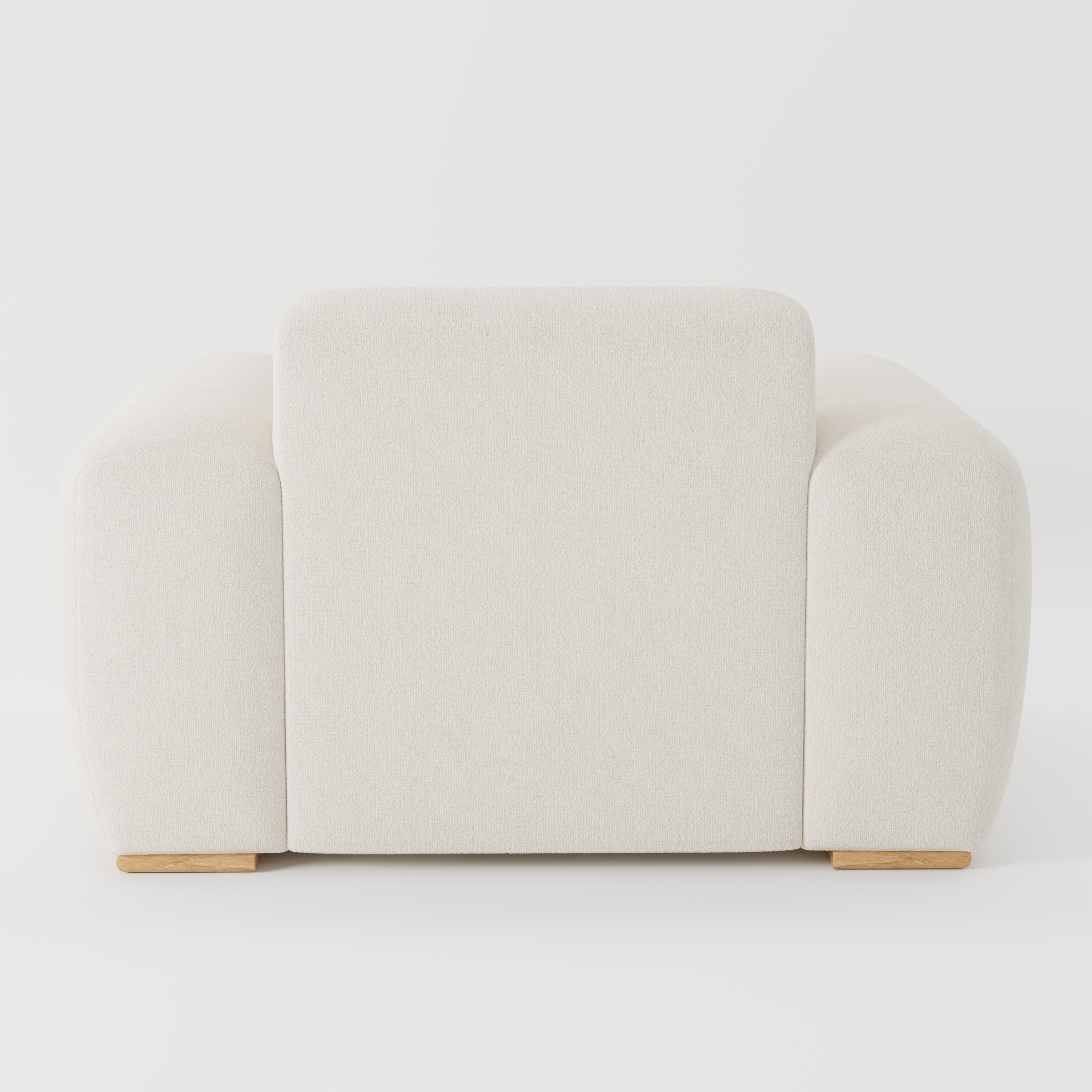 Darwell armchair in Kilda Boucle Cream shown from the rear highlighting backrest shape and upholstery finish.