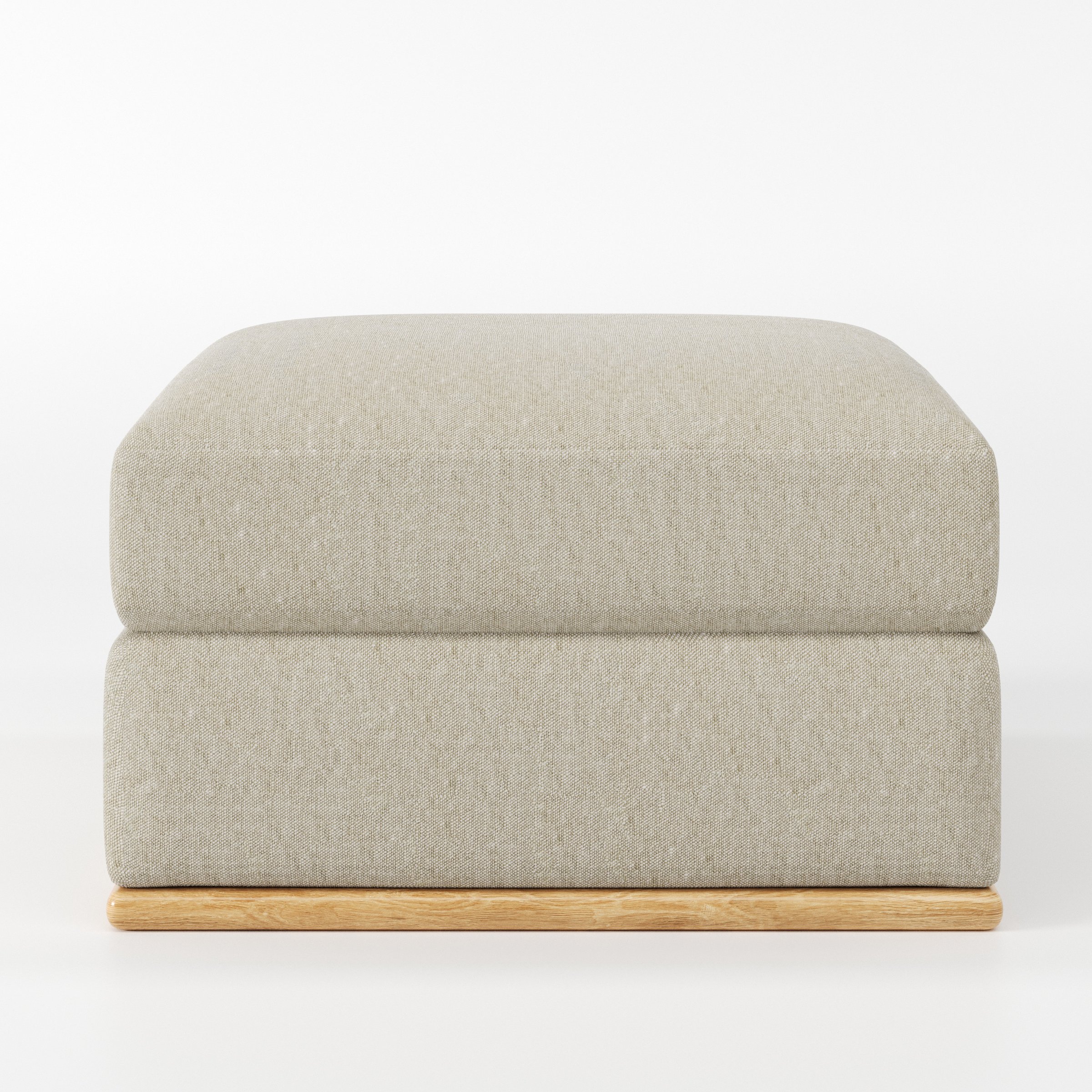 Cusher footstool in Alderney Linen Oatmeal shown front-on against a neutral studio backdrop.