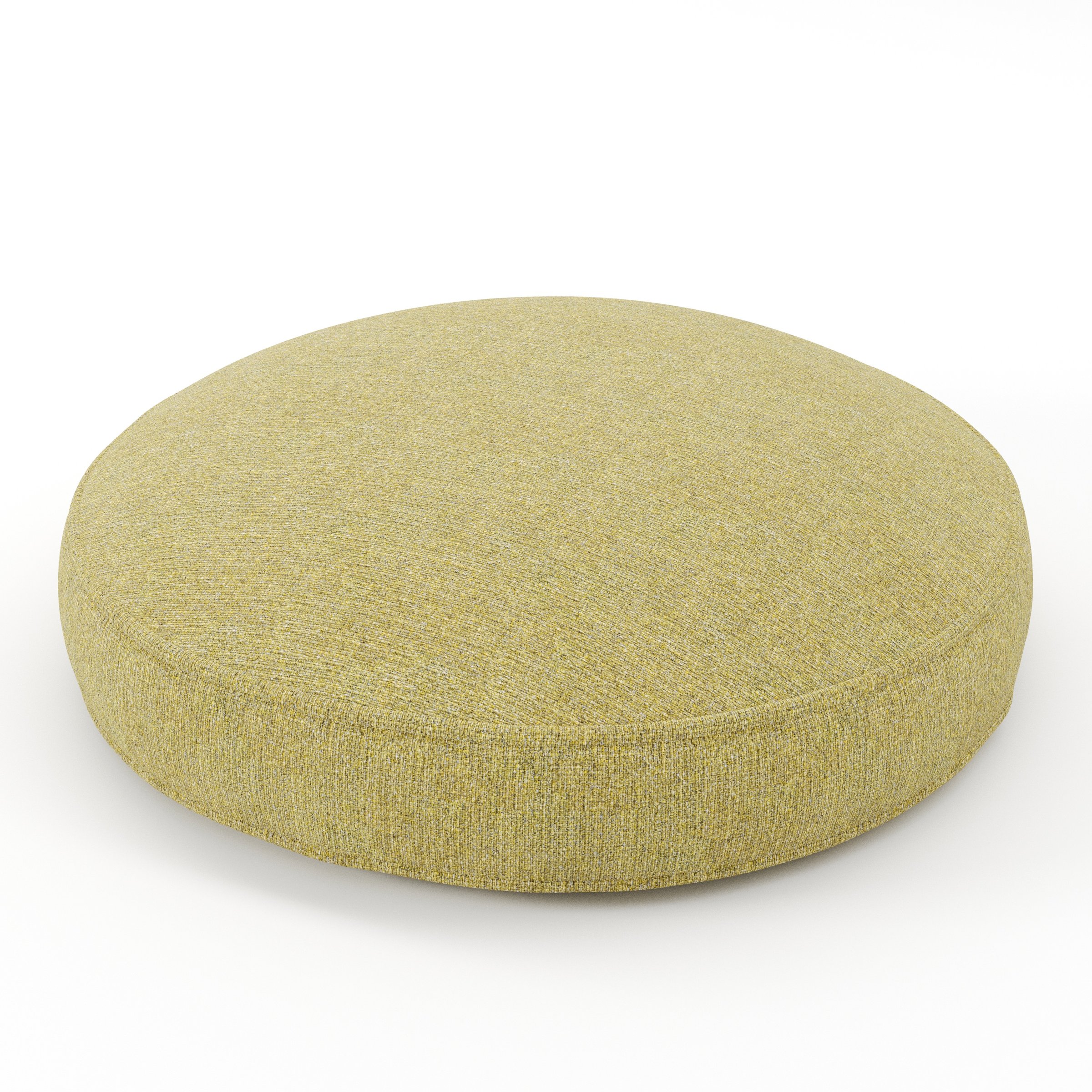 Orbit cushion in Heyling Tweed Sencha, round simple cushion with border and piping in green-toned tweed fabric, size 60cm x 8.75cm