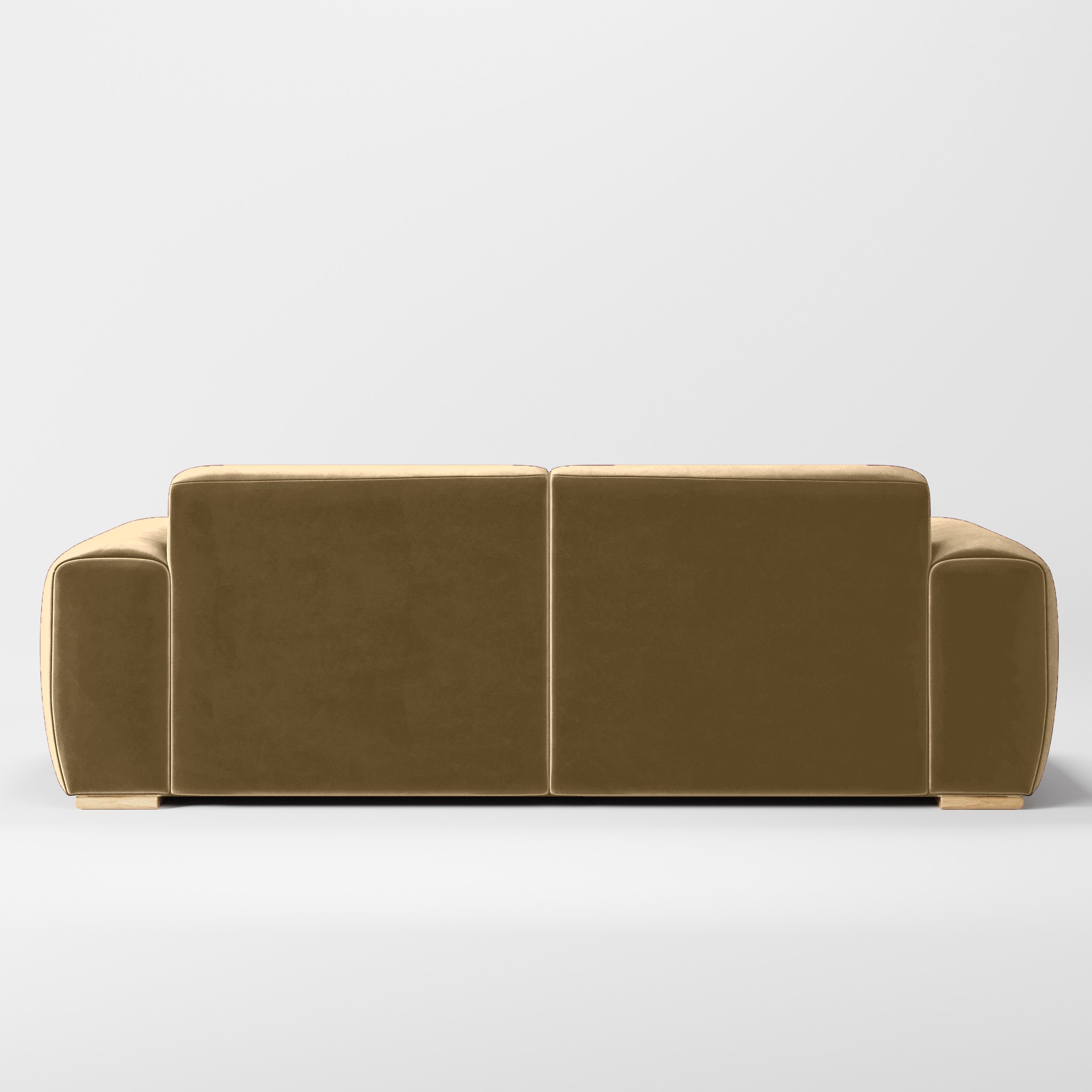 Rear view of the Darwell sofa upholstered in Plush EasyClean Velvet in Cafe.