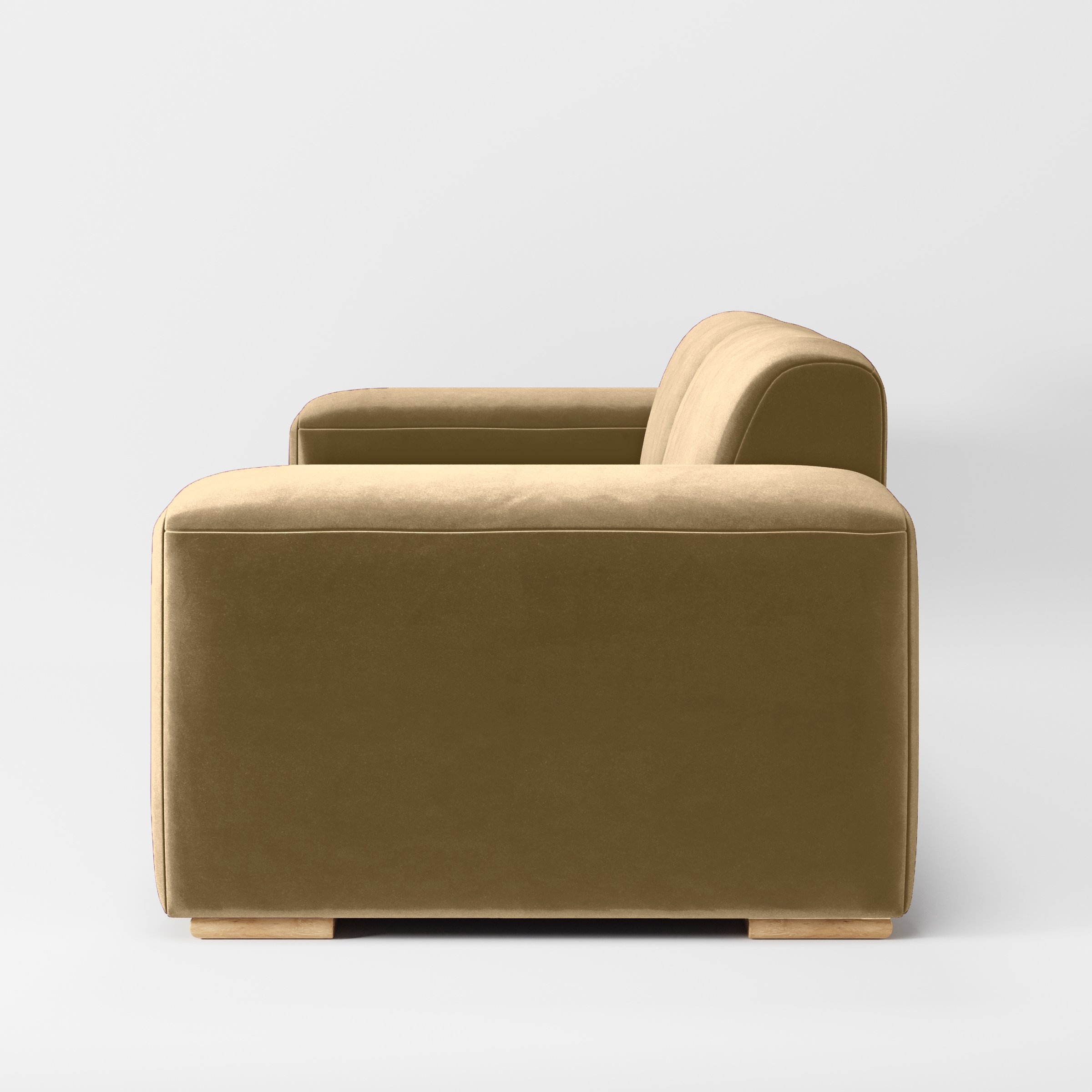 Side view of the Darwell sofa upholstered in Plush EasyClean Velvet in Cafe.