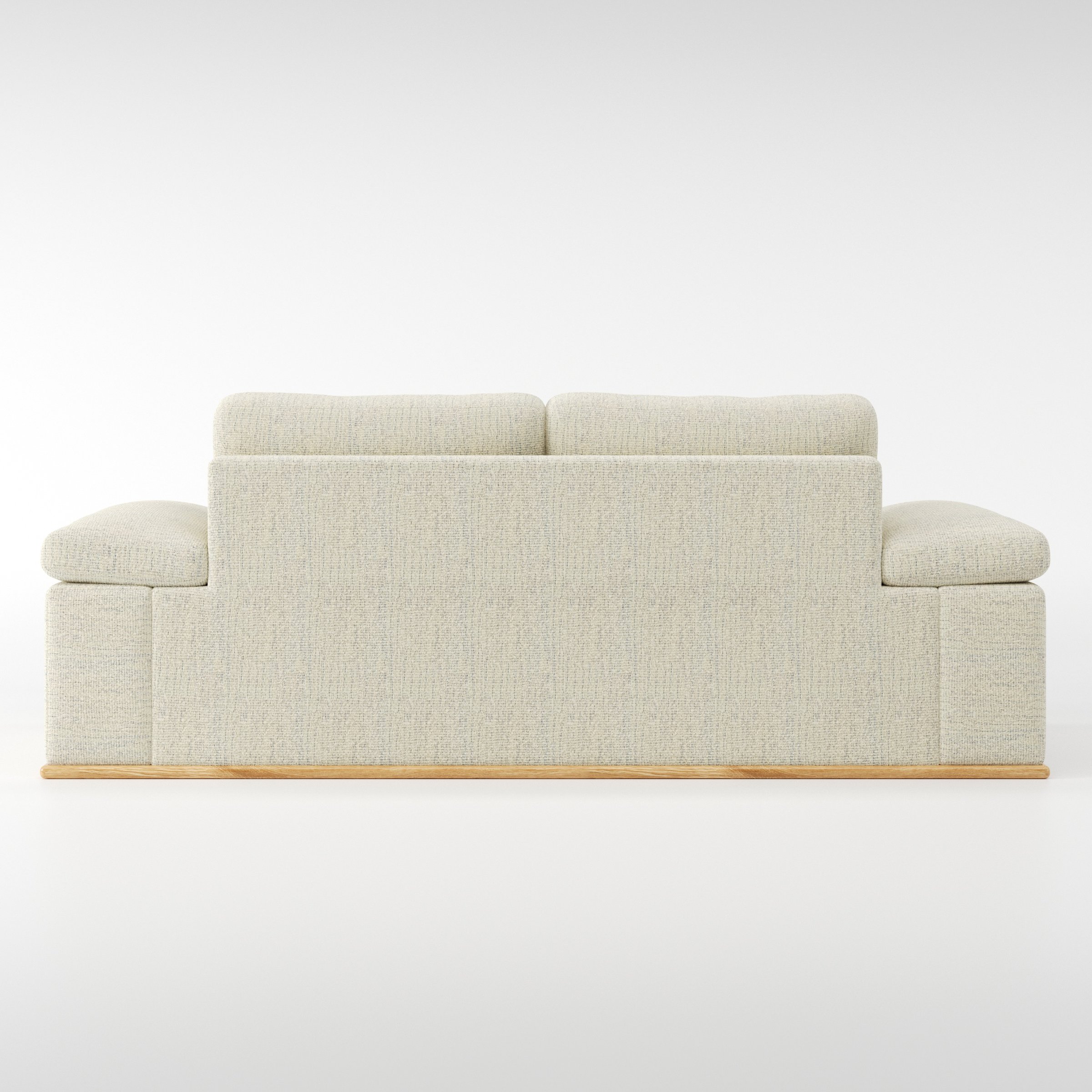 Cusher sofa in Orsay Boucle Cream and Marine shown from the rear highlighting back cushions and upholstery finish.