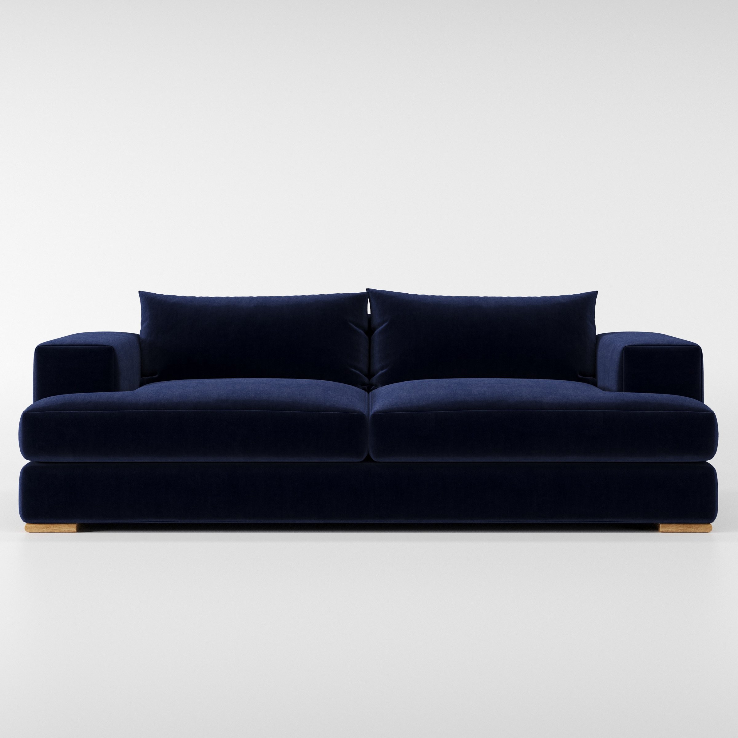 Fane sofa in Noss Velvet Navy shown front-on against a neutral studio backdrop.